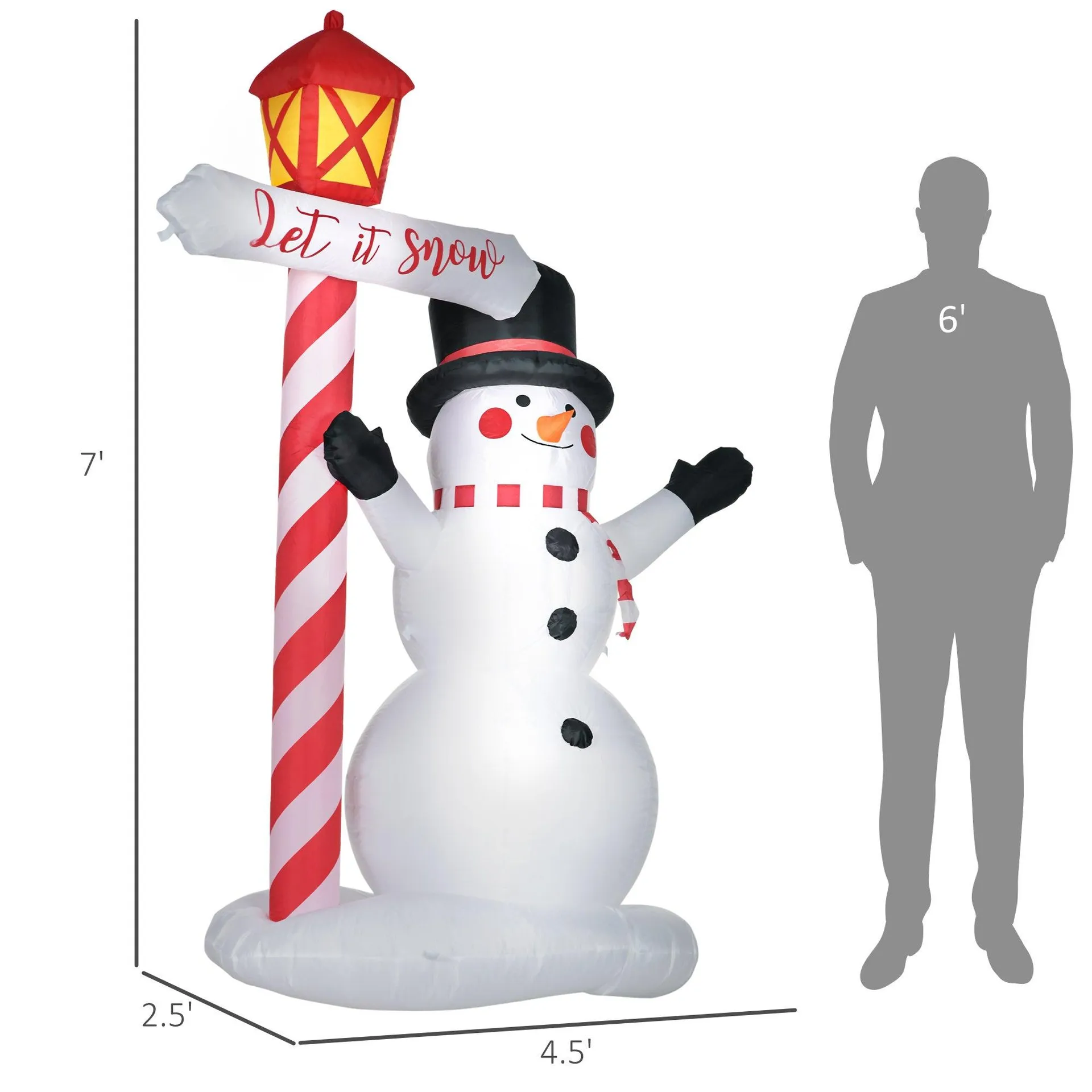 7ft Snowman with Street Light, Blow-Up LED Decor-Christmas Inflatables Outdoor