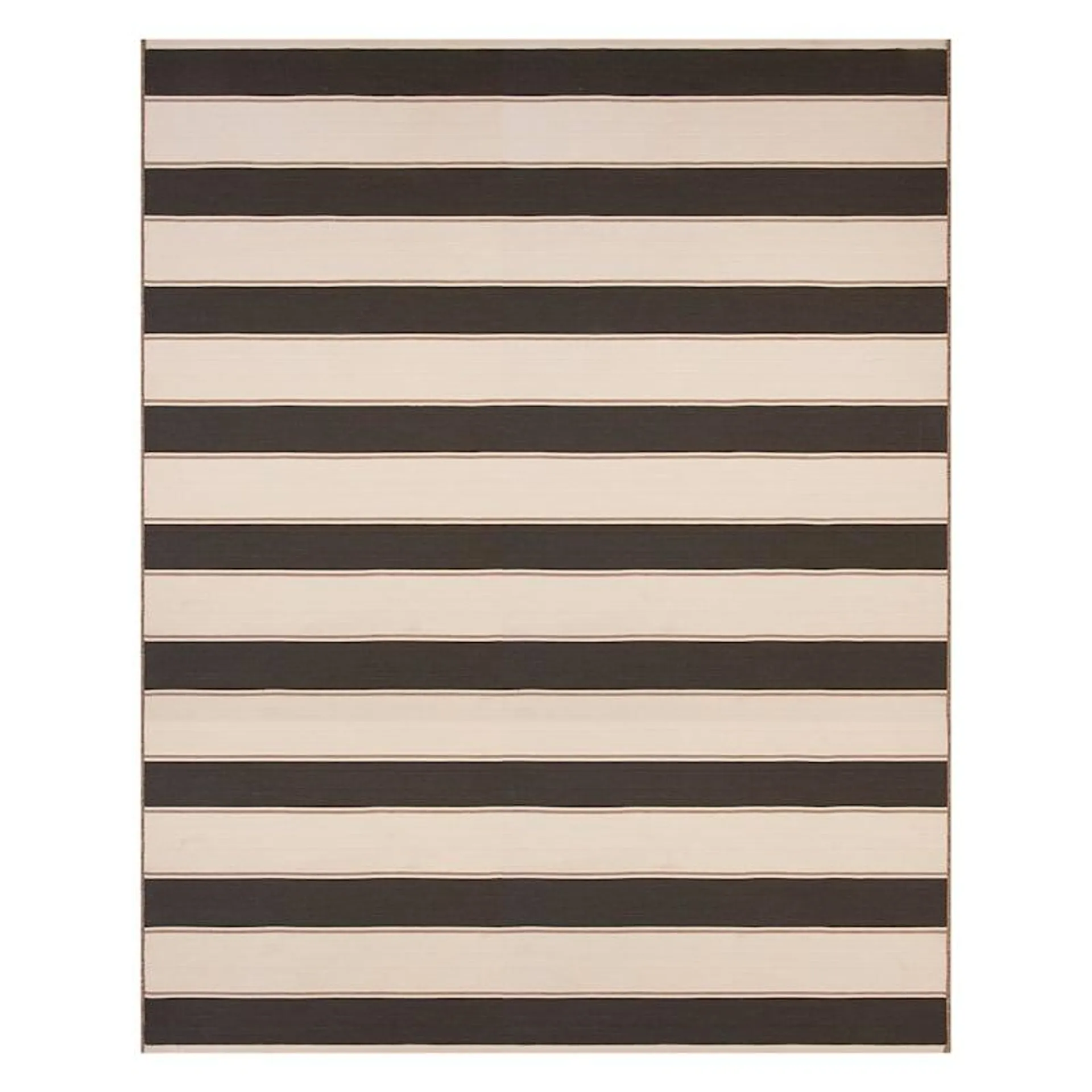 (E519) Charcoal & Beige Striped Reversible Outdoor Area Rug, 8x10