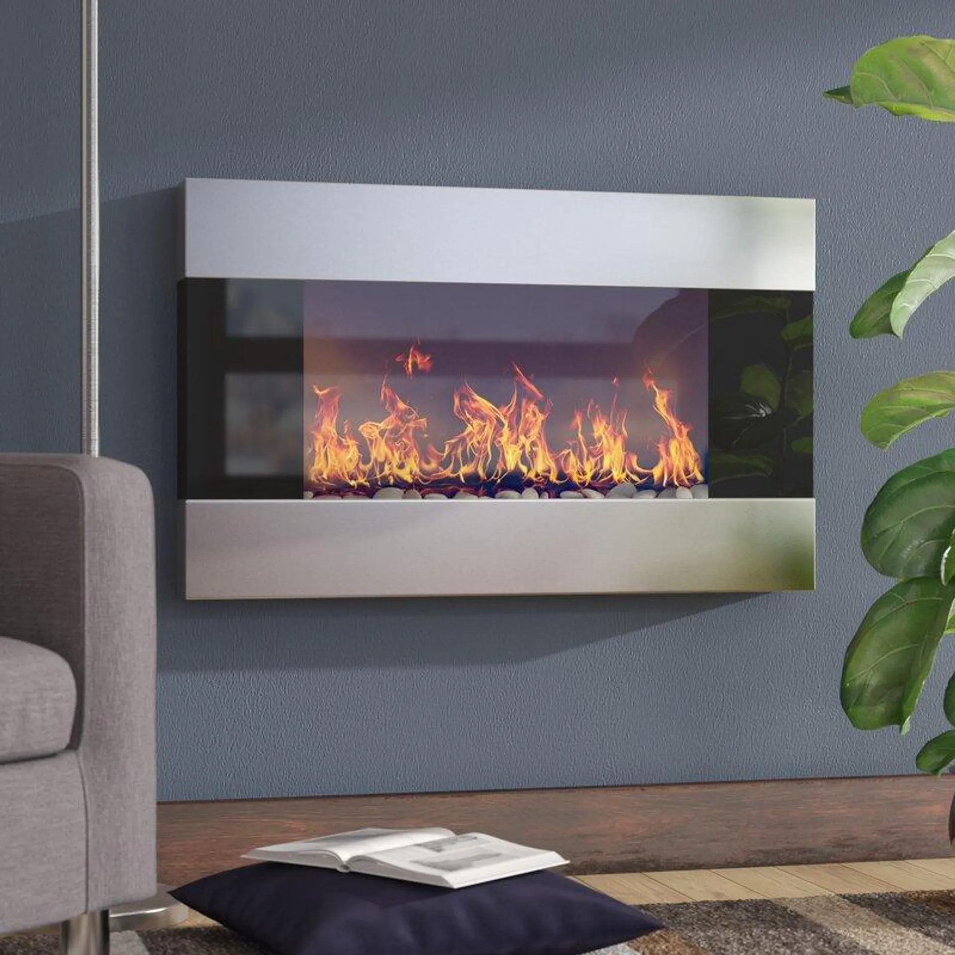 Allmar Electric Fireplace - 36 Inch Wall Mounted Fireplace Heater with Remote Control Adjustable LED Flame Brightness and Heat