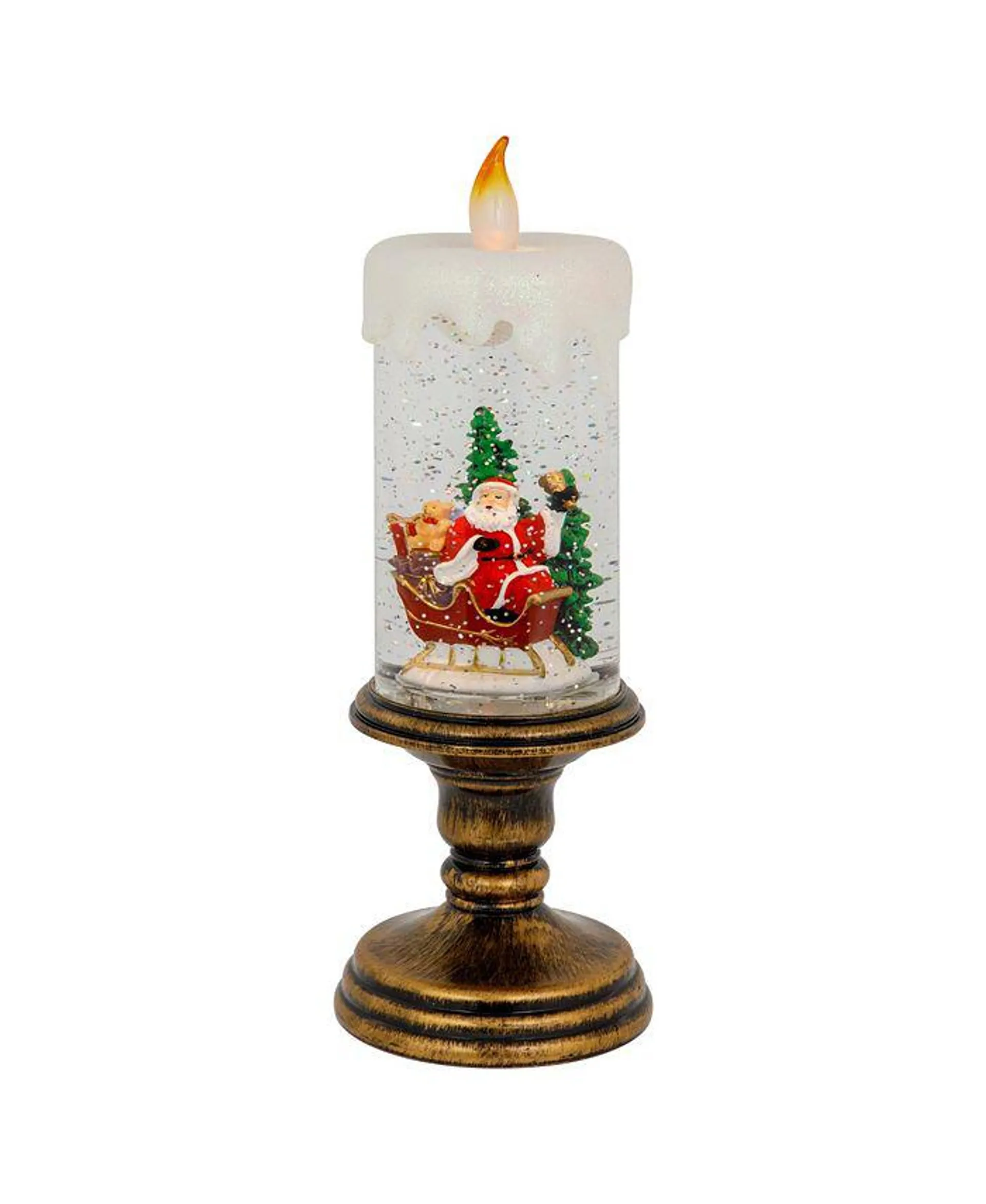 LED Lighted Glitter Snow Globe Candle Christmas Figurine, 11"