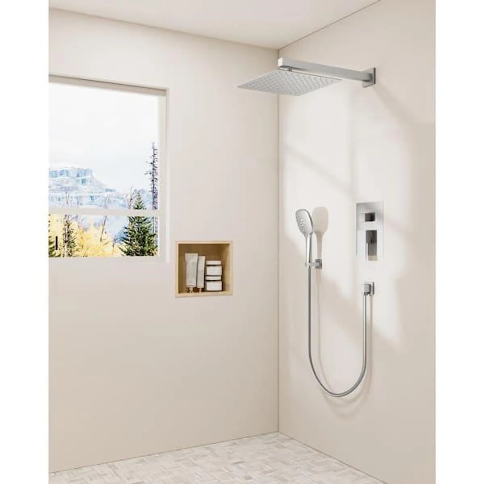 Double Handle 3-Spray 10 in. Wall Mount Shower Faucet with High Pressure in Brushed Nickel (Valve Included)