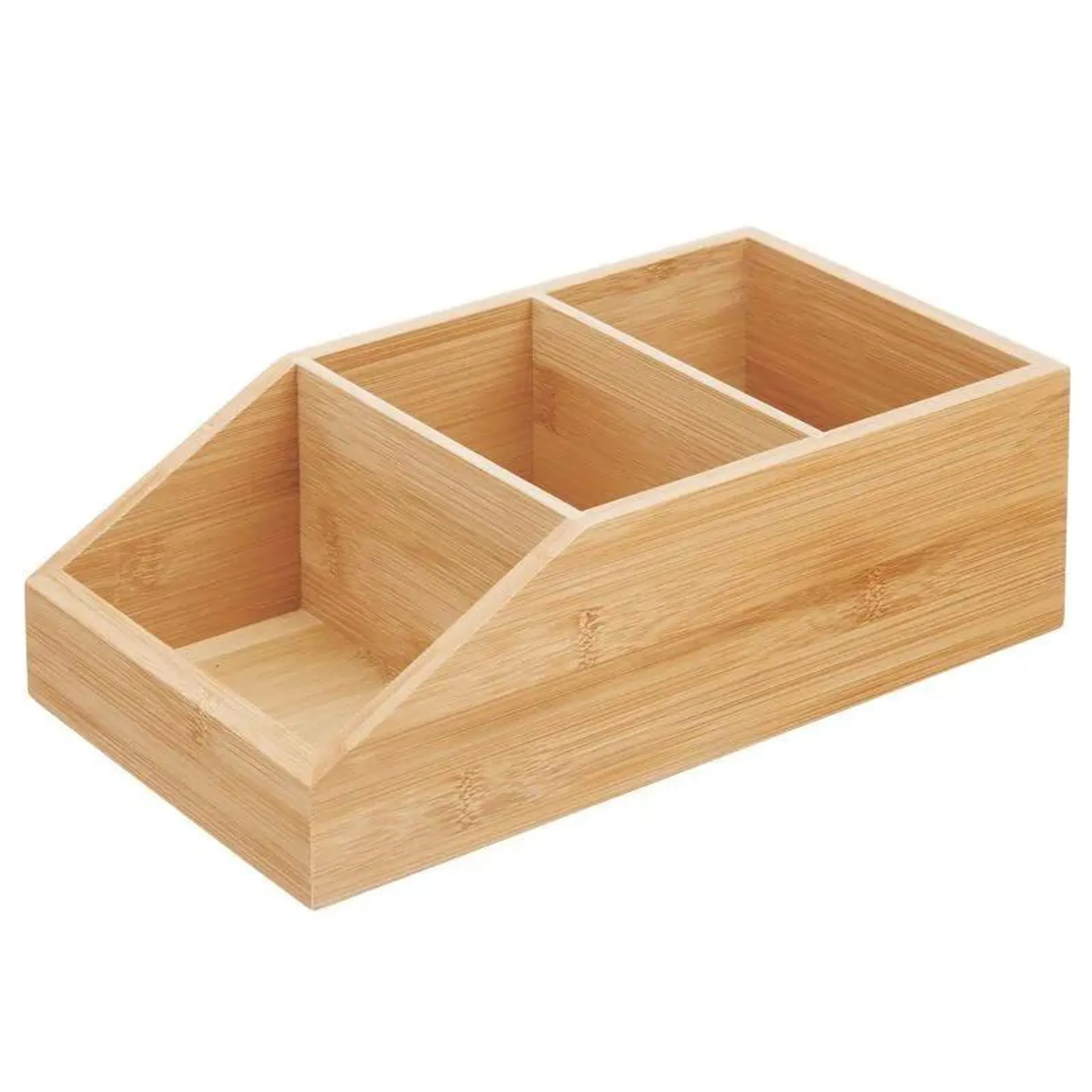 mDesign Bamboo Wood Kitchen Pantry Food Storage Divided Bin - Natural