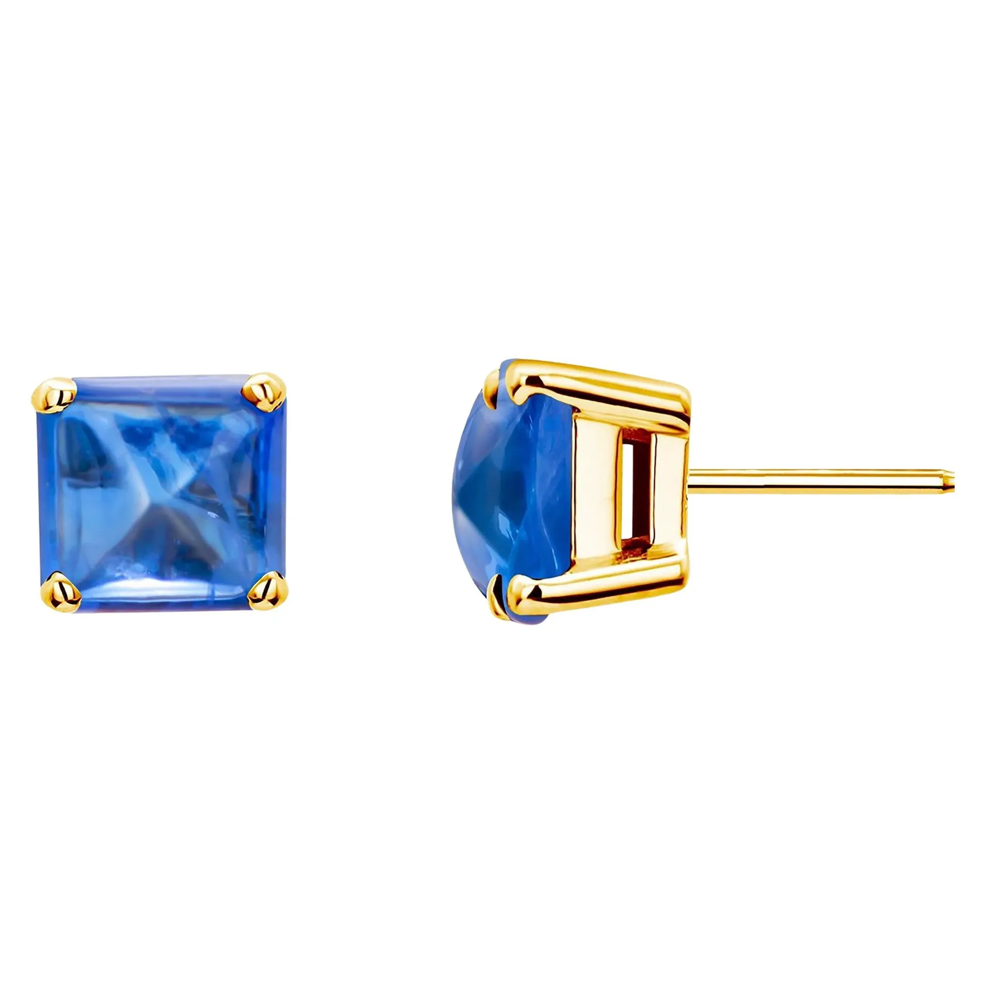 Square Sugarloaf Ceylon Cabochon Sapphire Weighing 5.75 Carat Gold Stud Earrings