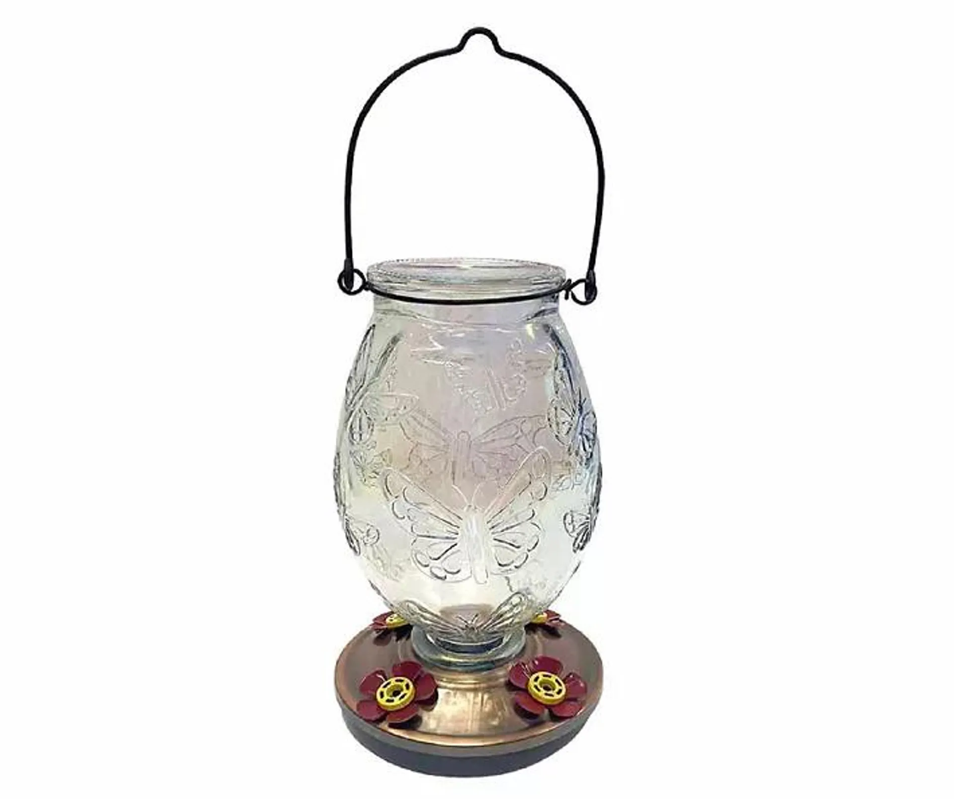 Clear Metal & Glass Butterfly Bottle Hummingbird Feeder