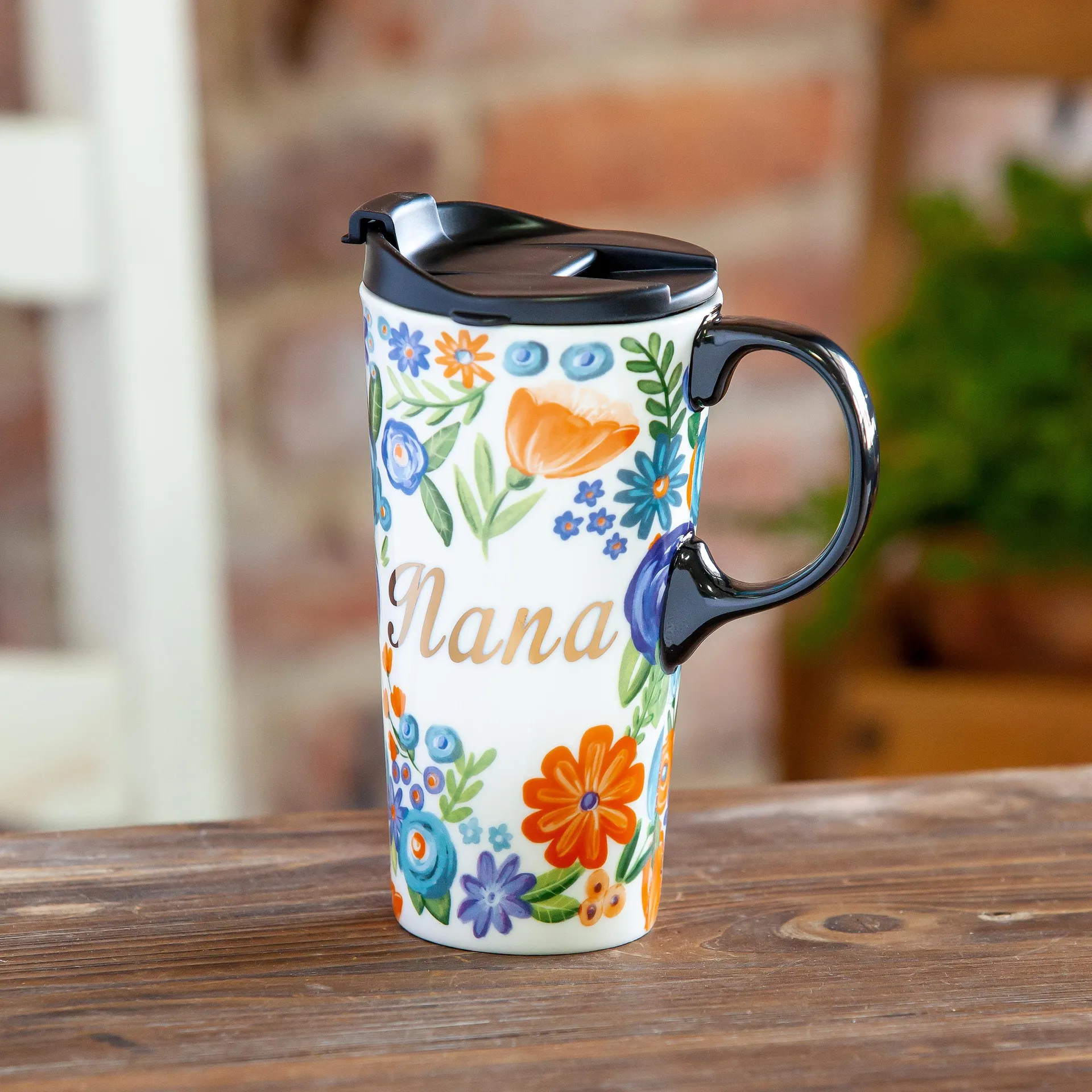 Floral 17 oz. Ceramic Travel Cup in Gift Box