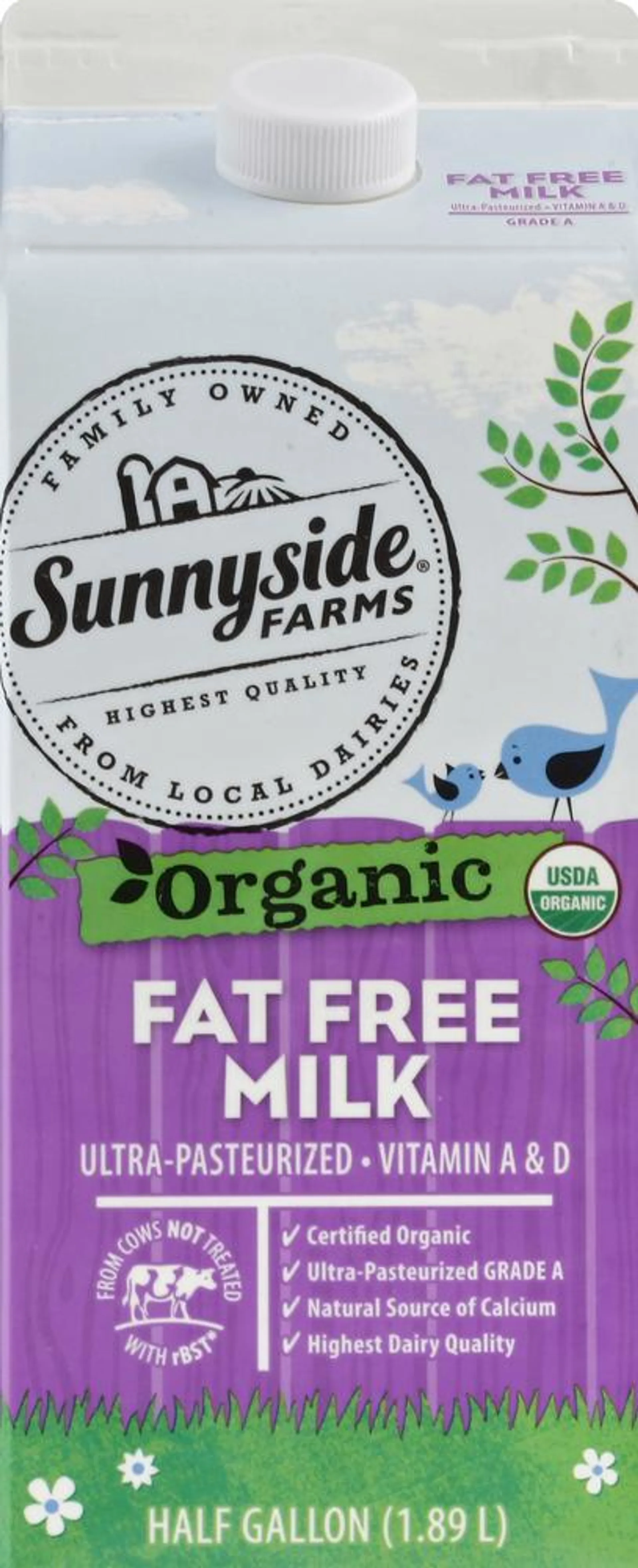 Sunnyside Farms Milk, Organic, Fat Free