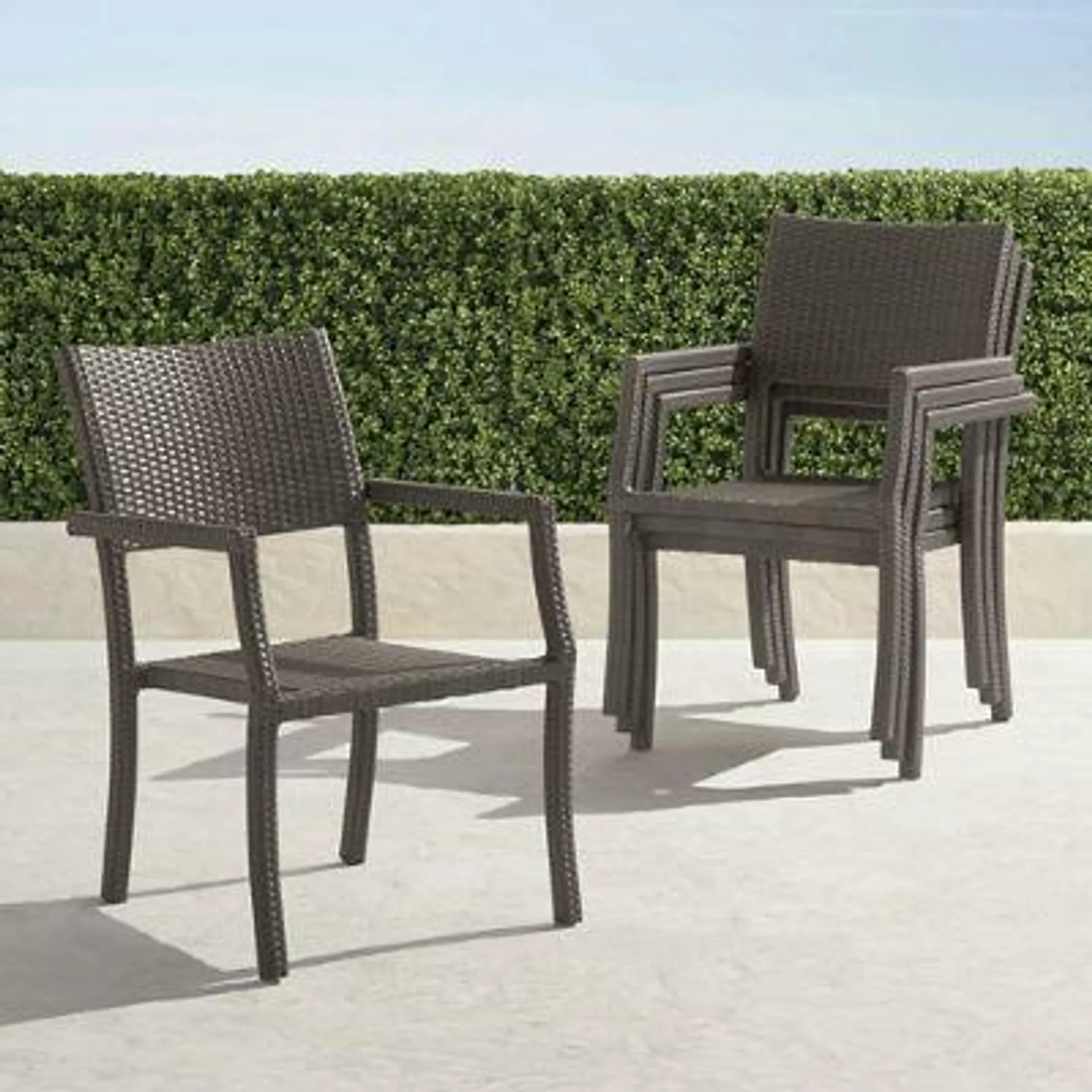 Café Square Back Stacking Chairs in Wicker, Set of Four