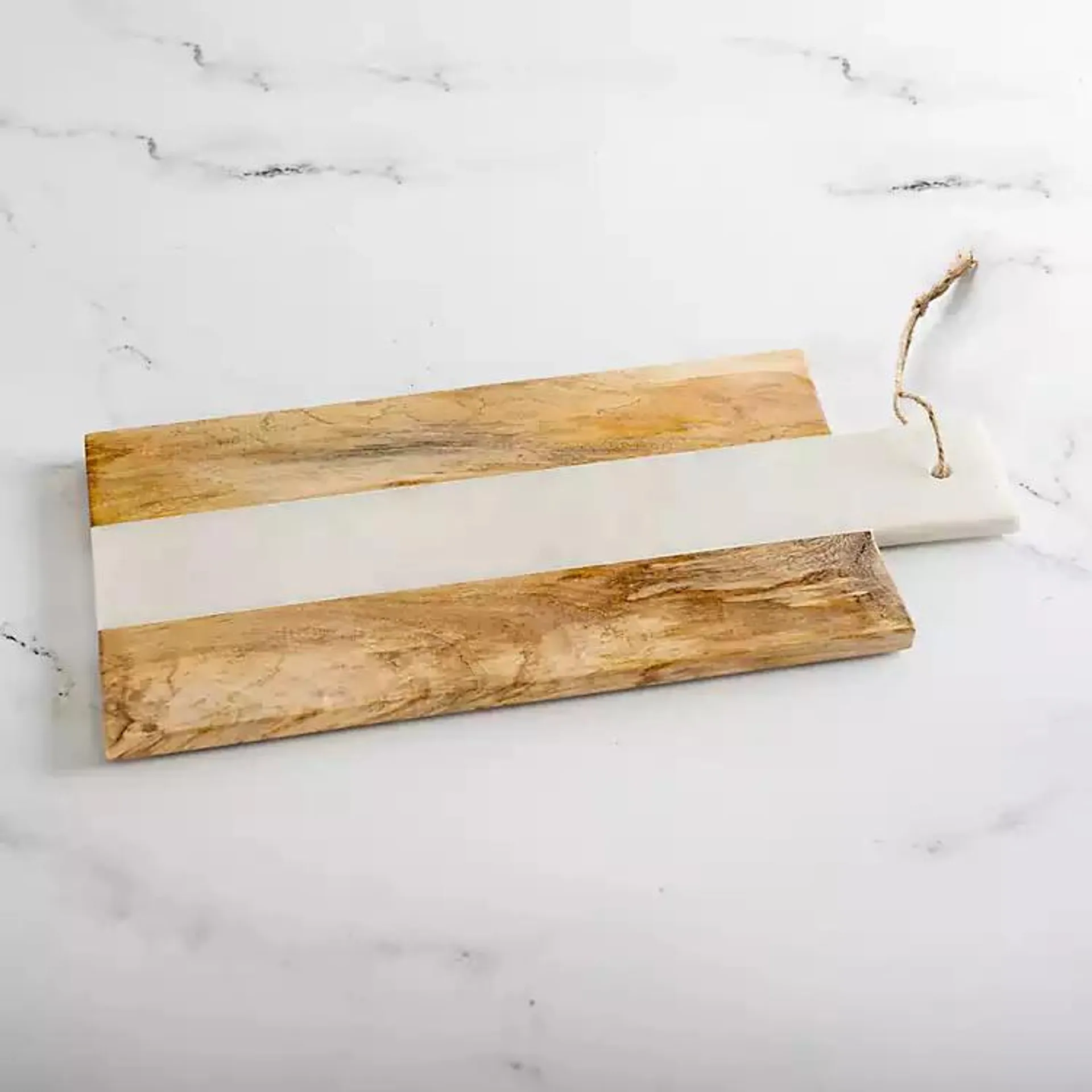 Wood and White Marble Serving Board