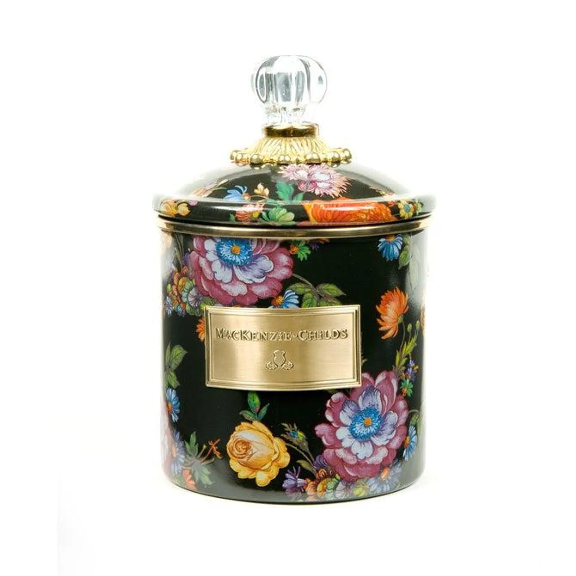Black Flower Market Enamel Canisters