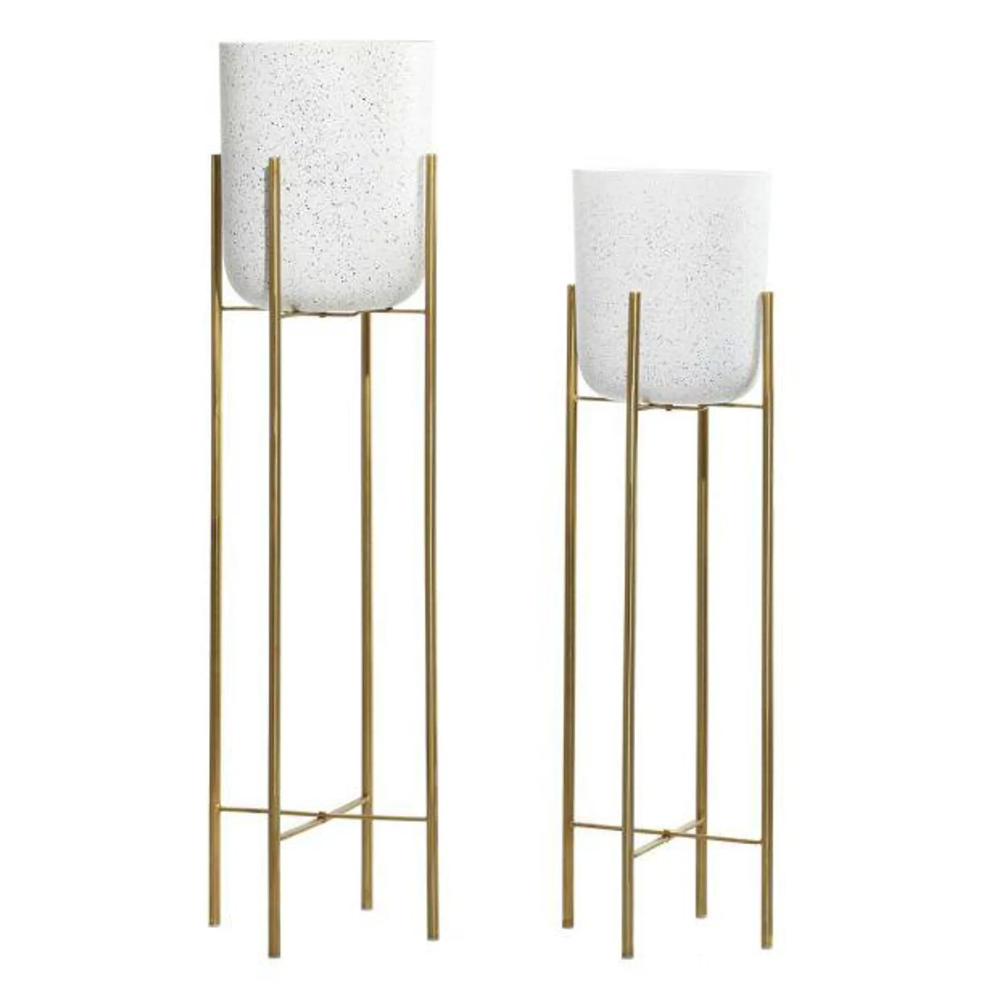 Set of 2 Metal Planters Gold/Speckled White