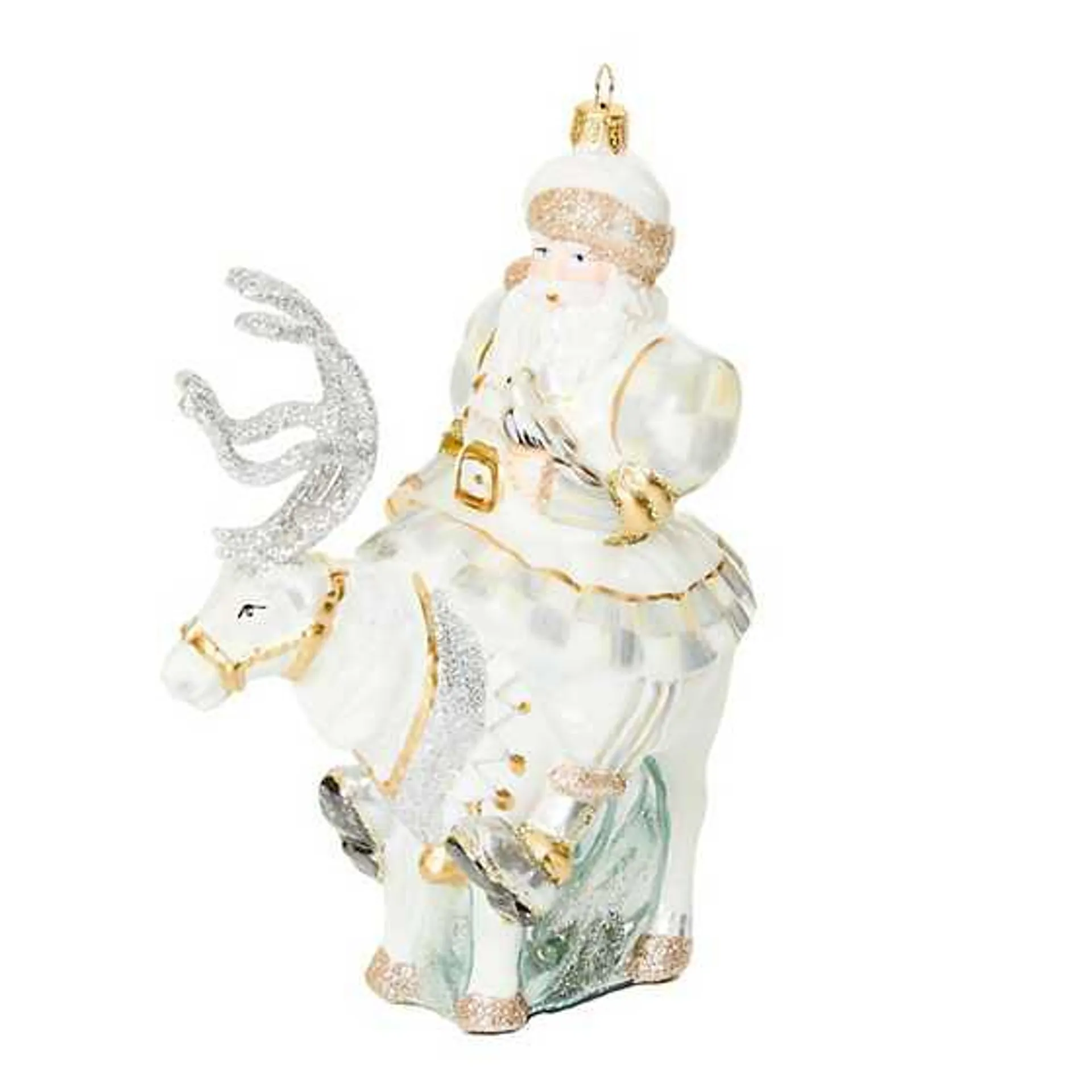 Crystal Palace Santa on Reindeer Glass Ornament