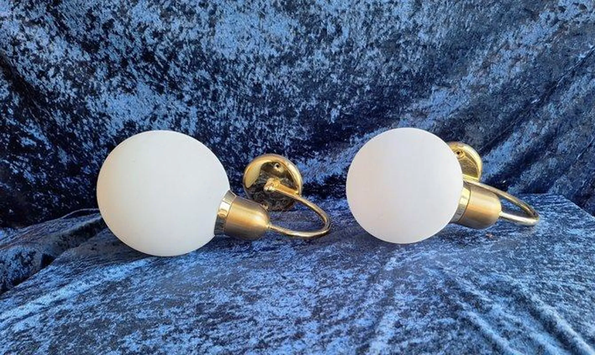 Vintage Wall Lamps with Brass Frame and Opaque White Glass Ball, 1990s, Set of 2