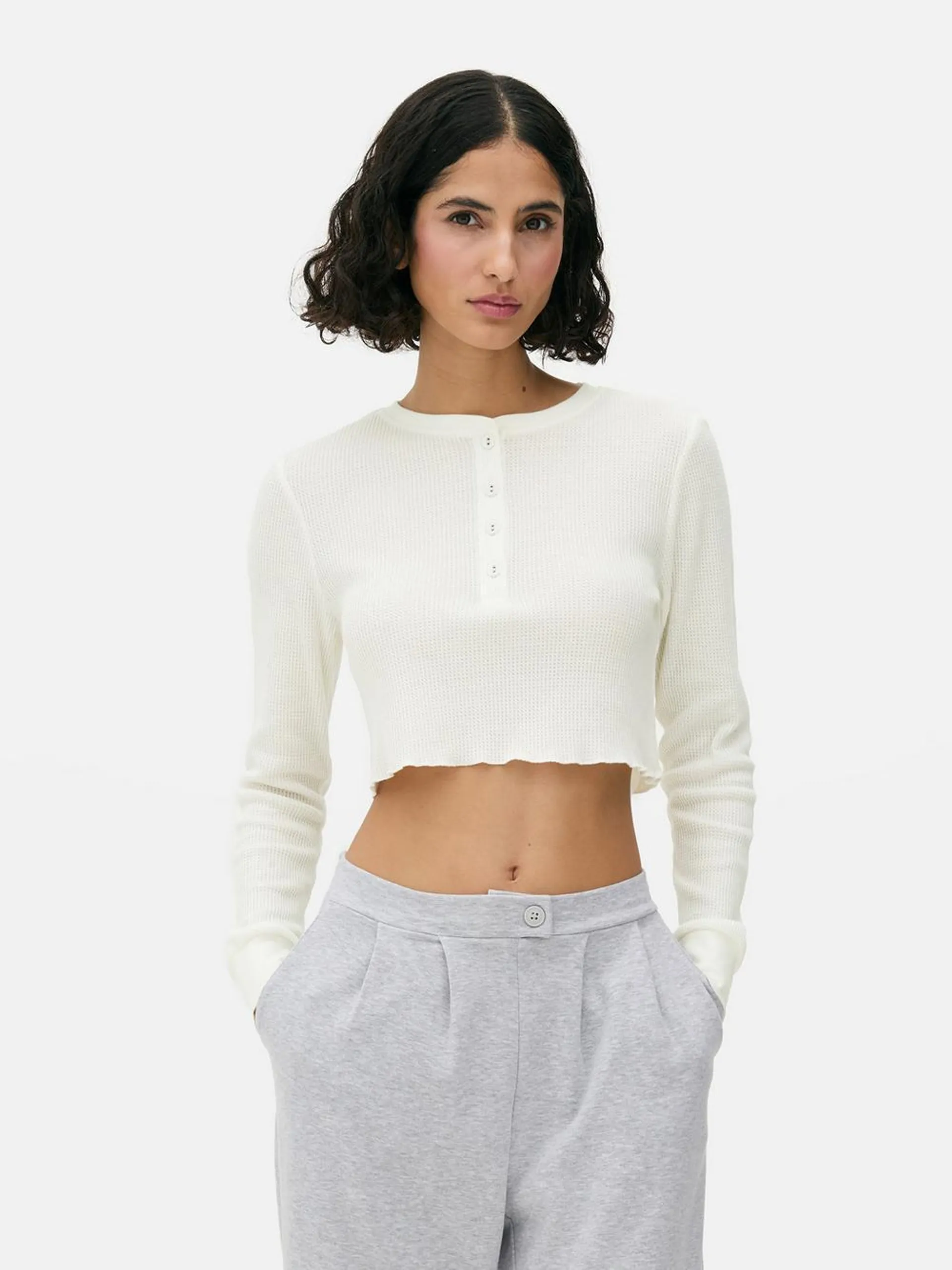 Waffle Cropped Henley Top