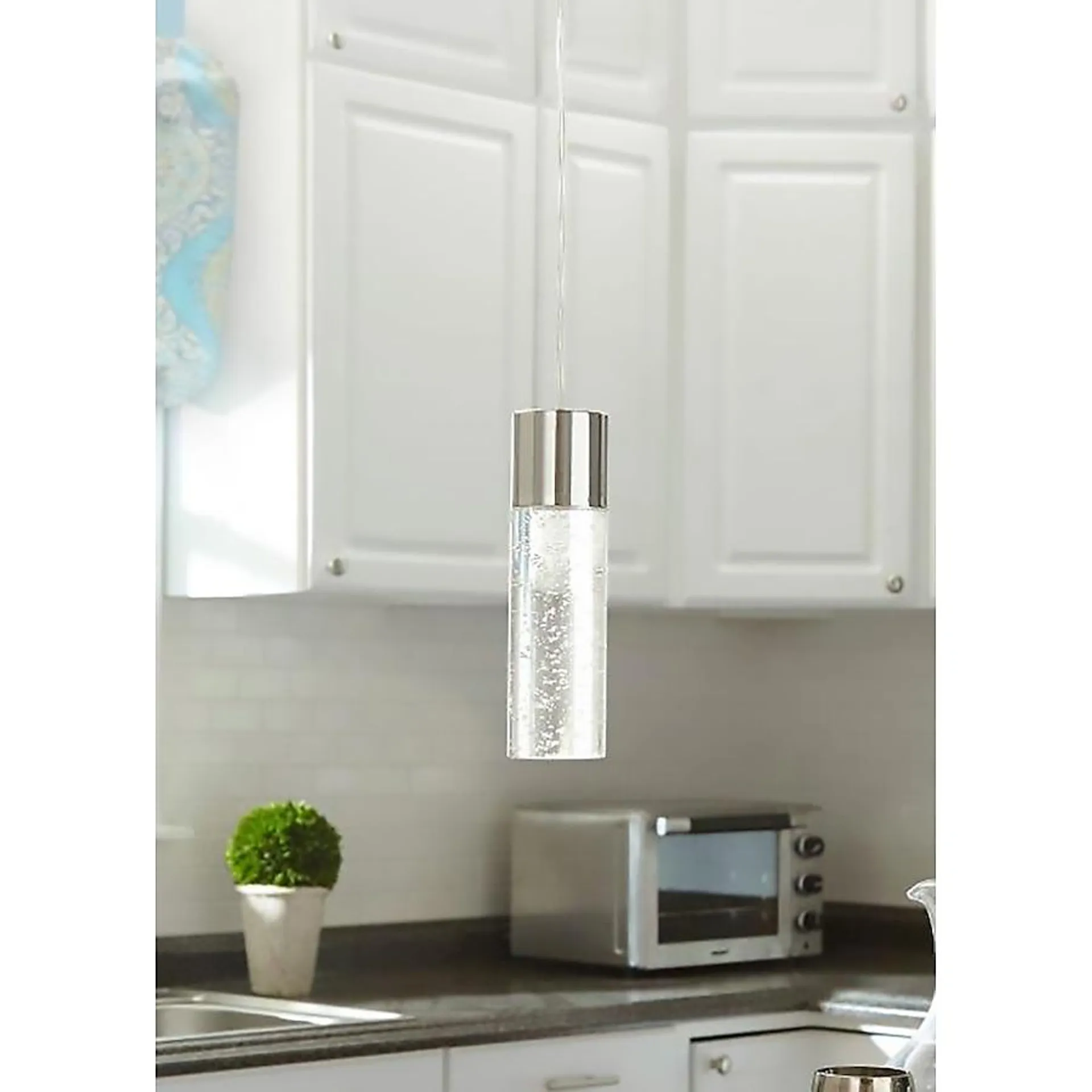 Origin 21 Dunwynn Polished Nickel Modern/Contemporary Seeded Glass Cylinder LED Mini Hanging Pendant Light