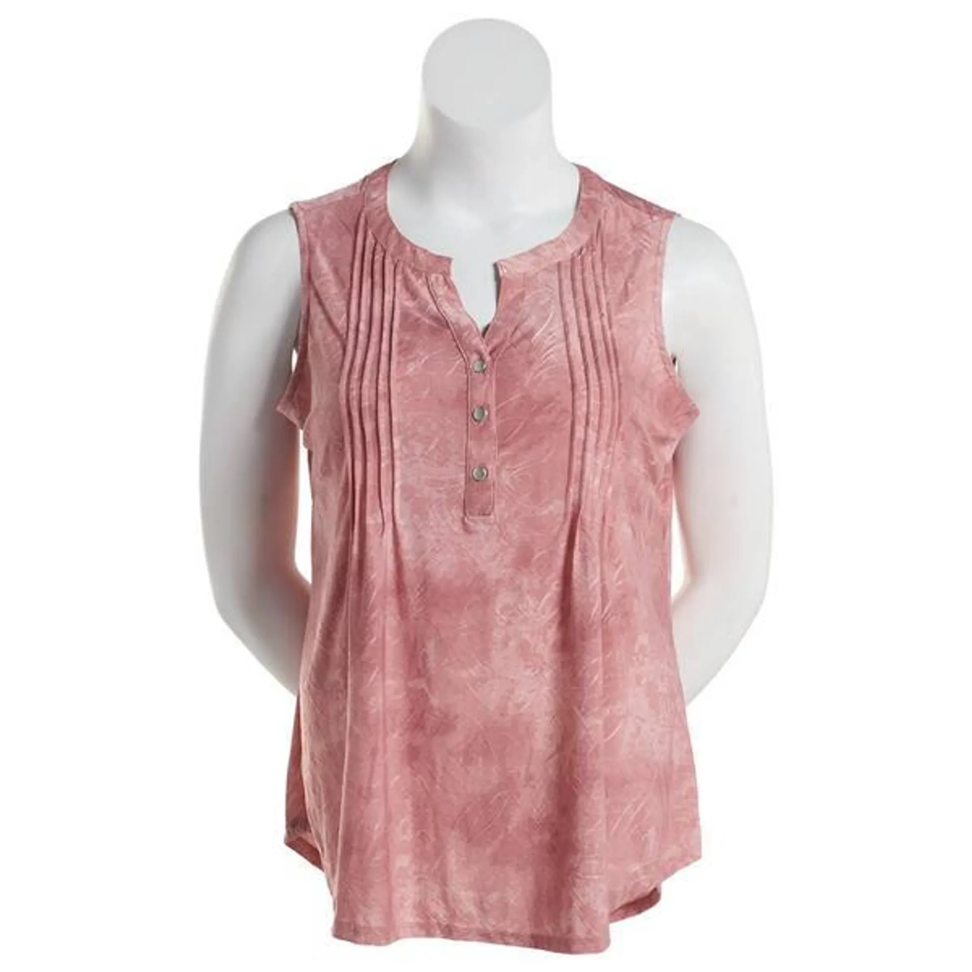 Plus Size Notations Sleeveless Jacquard Marble Pleat Blouse