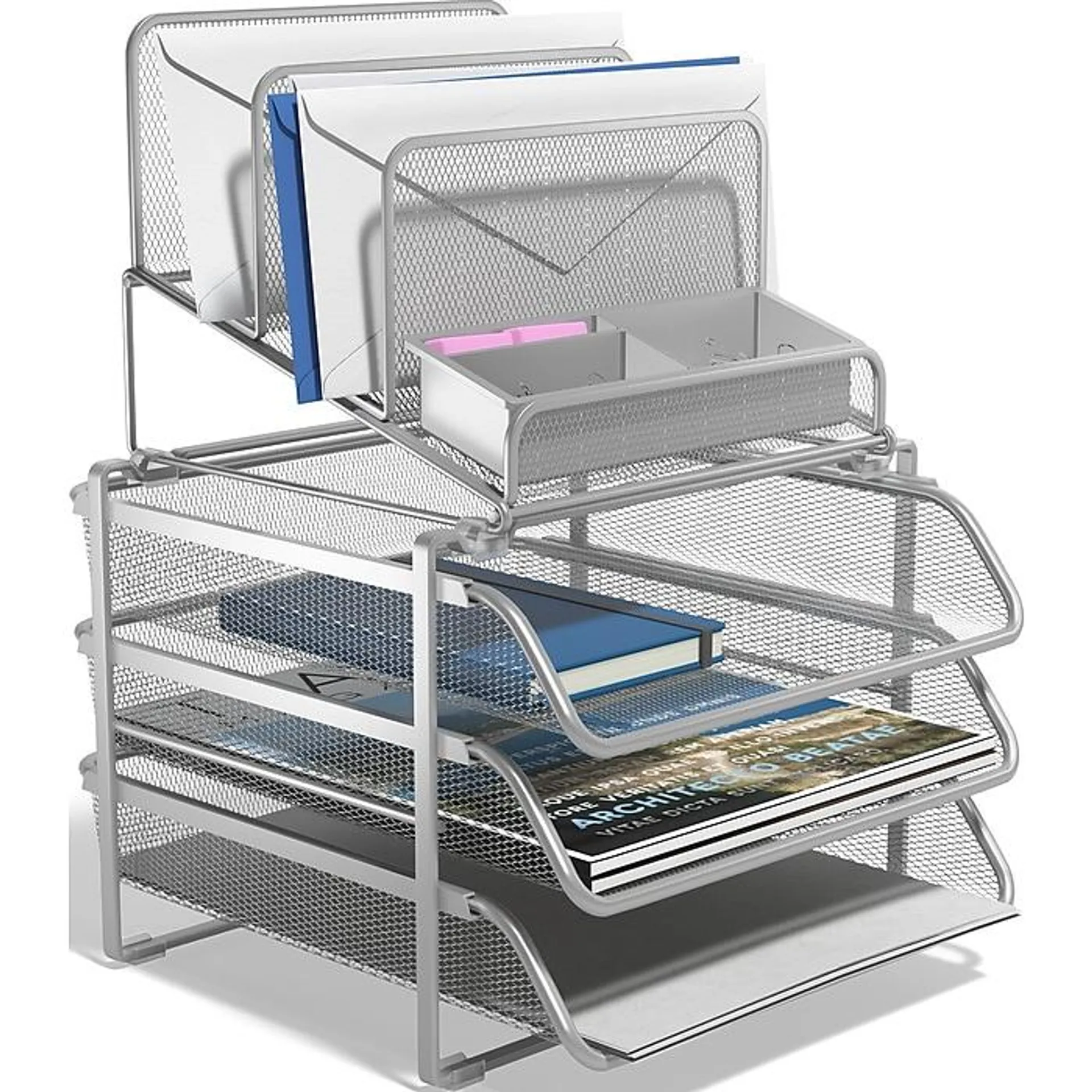 TRU RED™ All-In-One 10-Compartment Wire Mesh Compartment Storage,