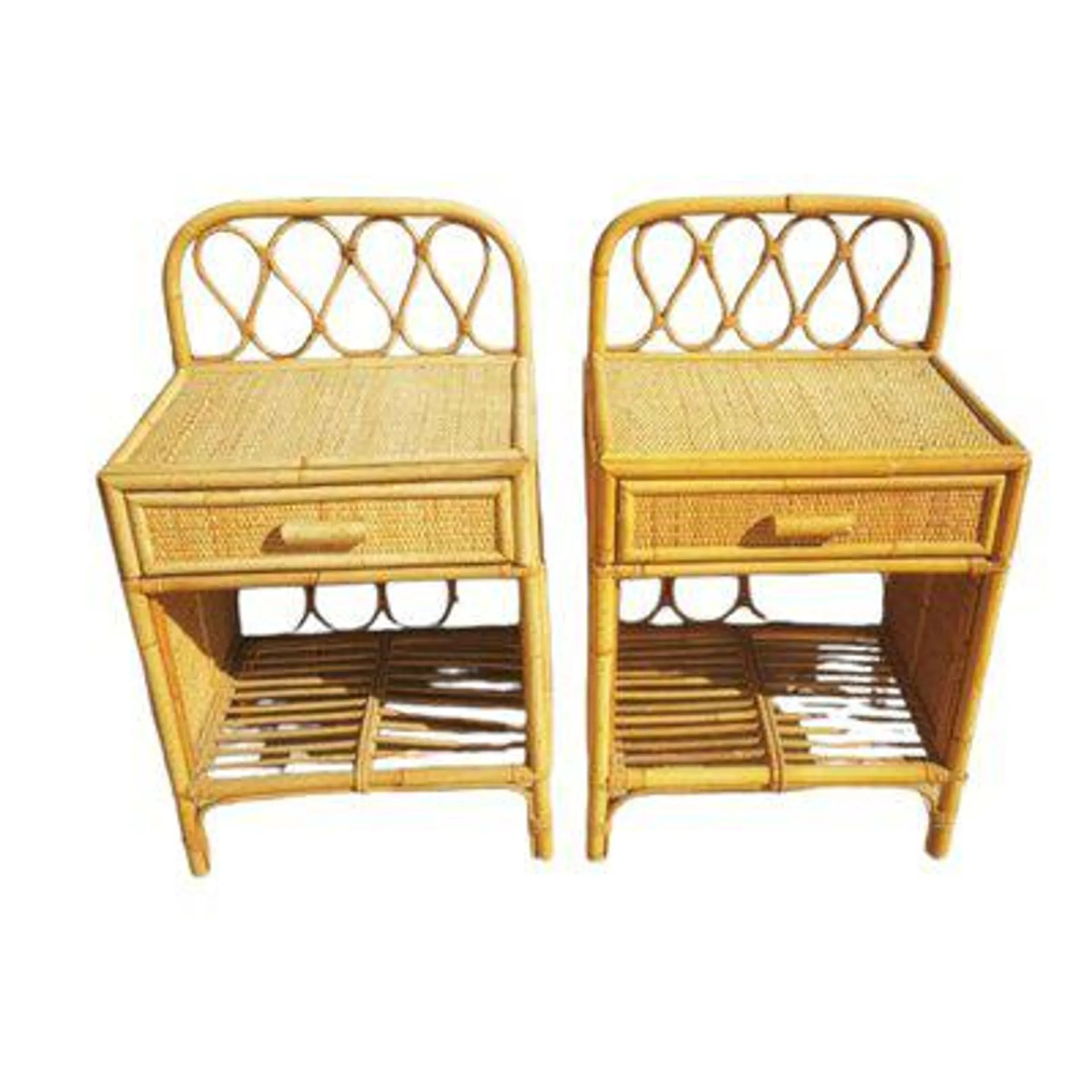 Vintage Spanish Bamboo and Wicker Tables, Set of 2