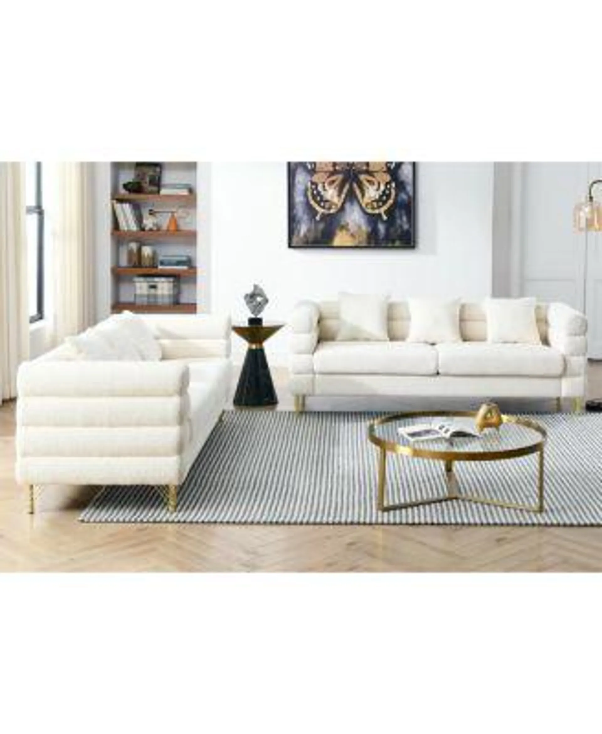 Streamdale Furniture 3 Seater + 3 Seater Combination Sofa.White Teddy(Ivory)