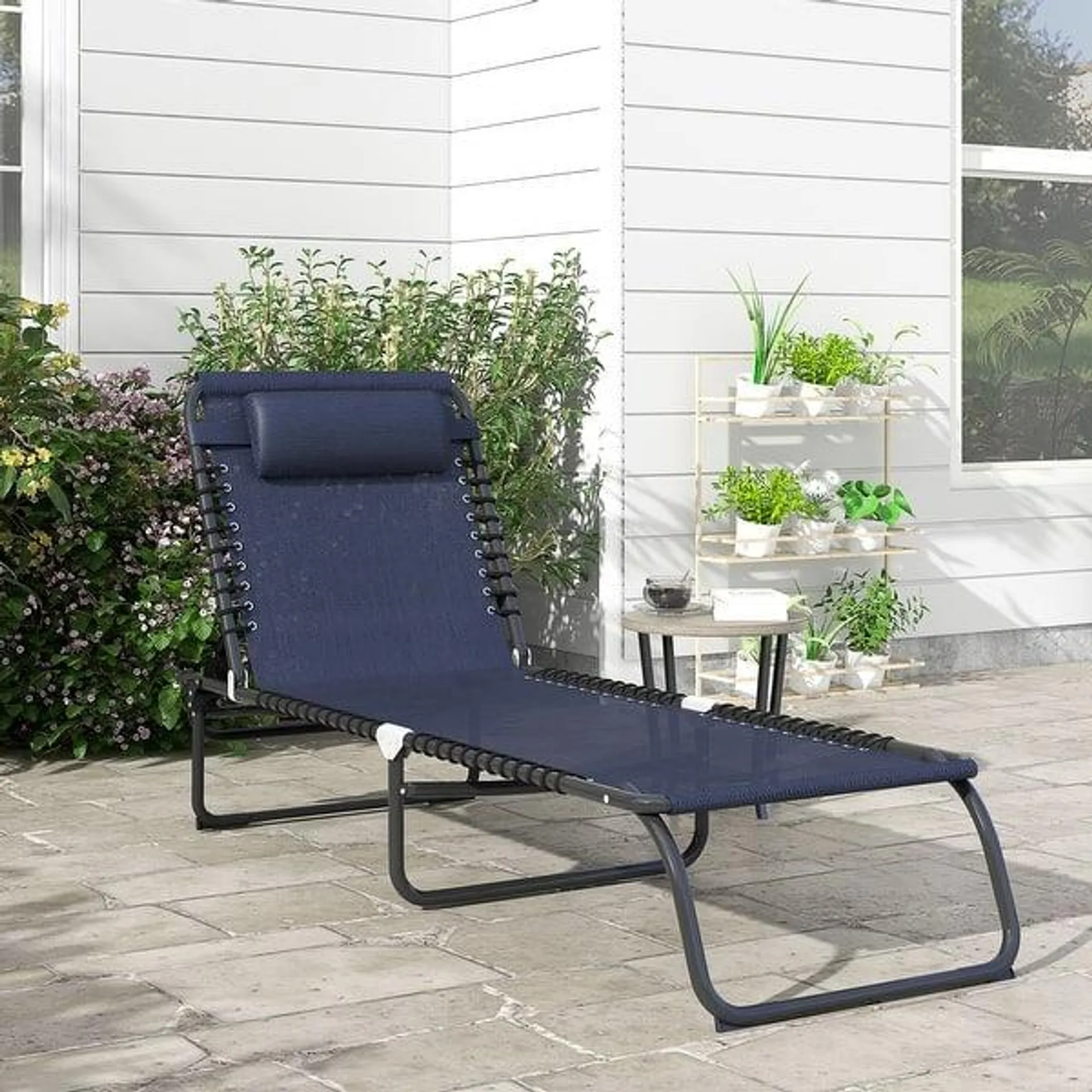 Outsunny Folding Chaise Lounge Pool Chair, Patio Sun Tanning Chair, Outdoor Lounge Chair with 4-Position Reclining Back