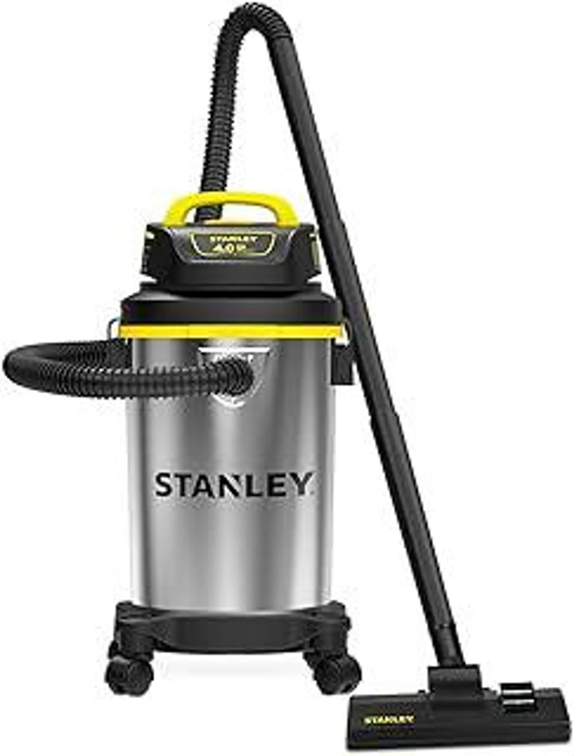 Stanley SL18129 Wet/Dry Vacuum, 4 Gallon, 4 Peak HP, Stainless Steel Tank with Top Handle, 3-in-1 Shop Vacuum Cleaner with Blower for Home, Garage, Car, Workshop, Pet Hair, Silver+Yellow+Black