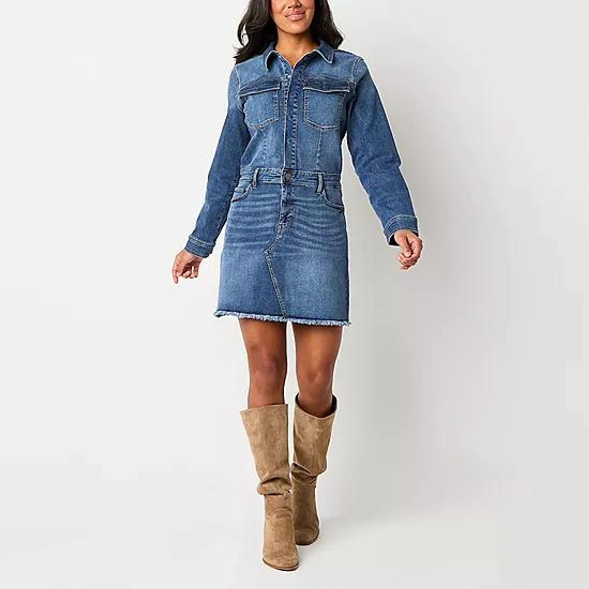 new! a.n.a Womens Long Sleeve Denim Dress