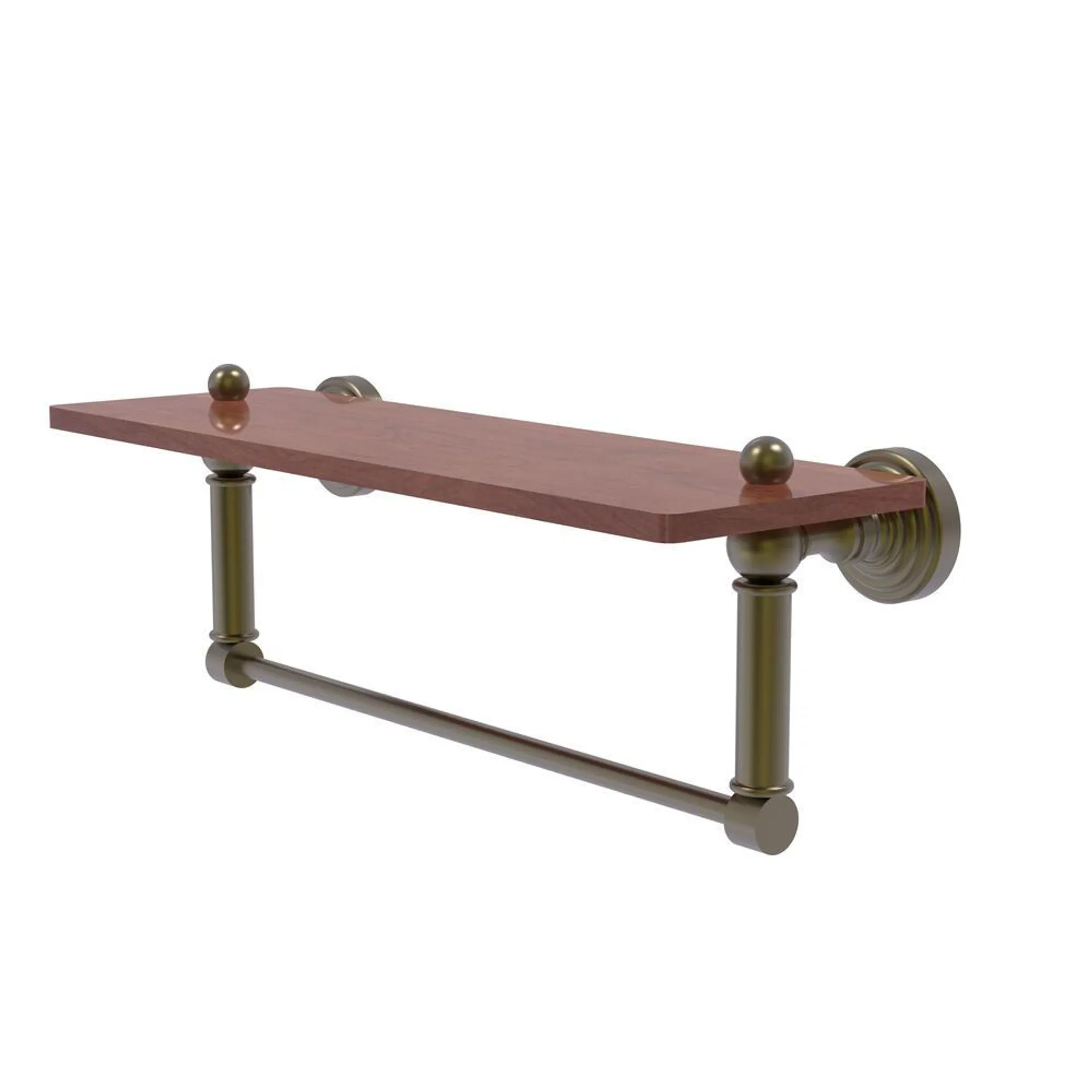 Allied Brass Waverly Place 16" Antique Brass Solid IPE Ironwood Bathroom Shelf with Integrated Towel Bar