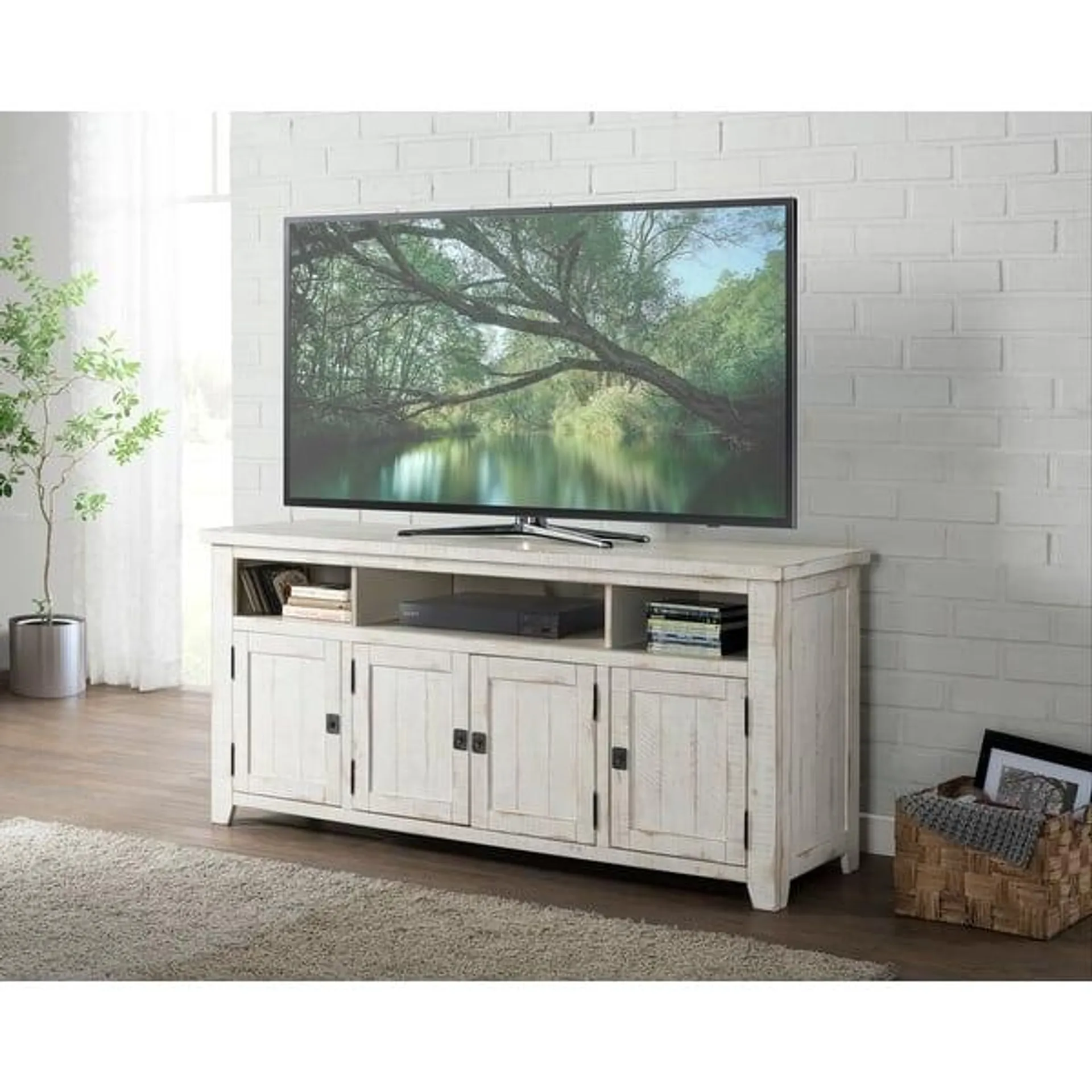 Nantucket 65-Inch Wide Solid Wood TV Stand with Storage