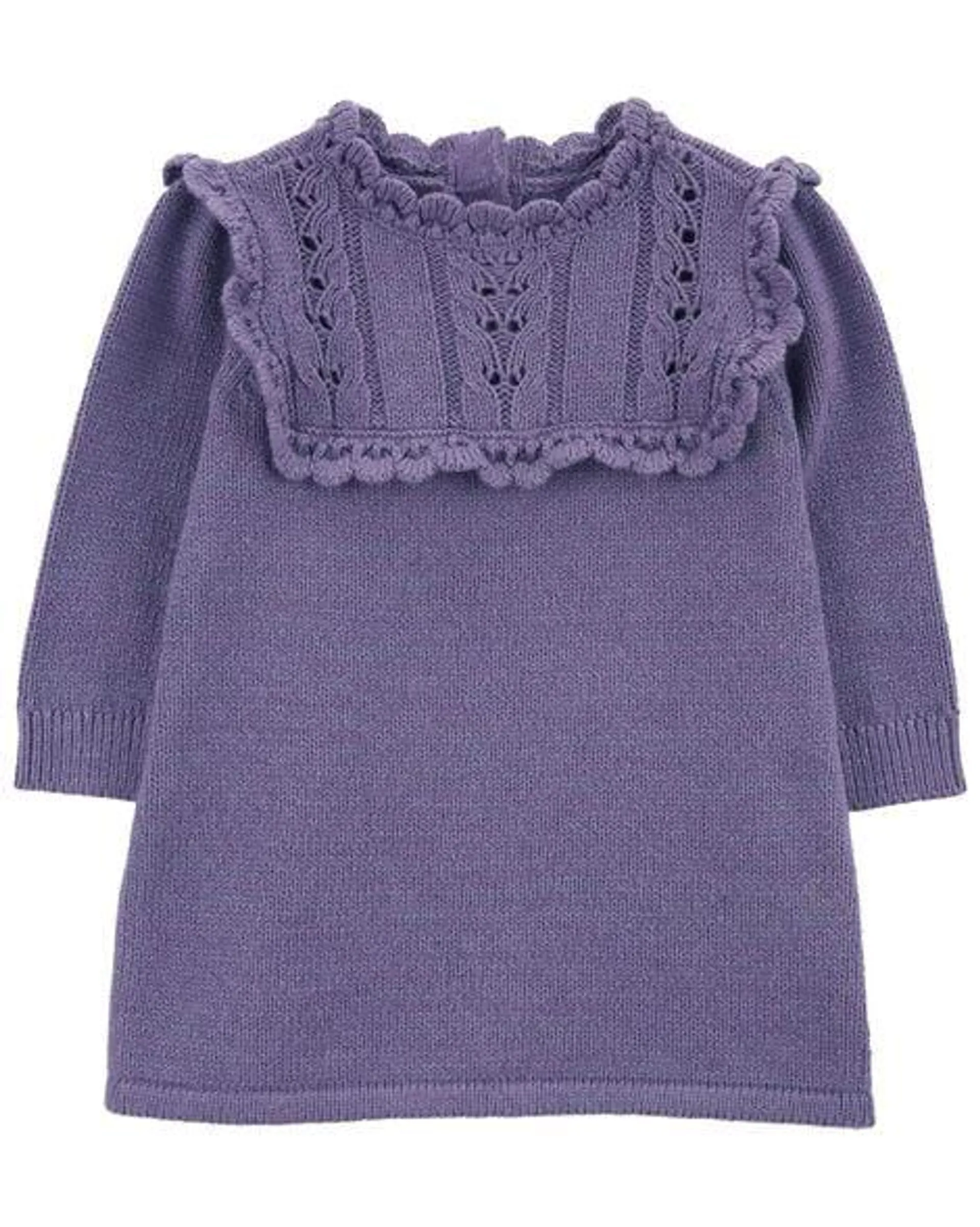 Baby Long-Sleeve Sweater Knit Dress - Purple