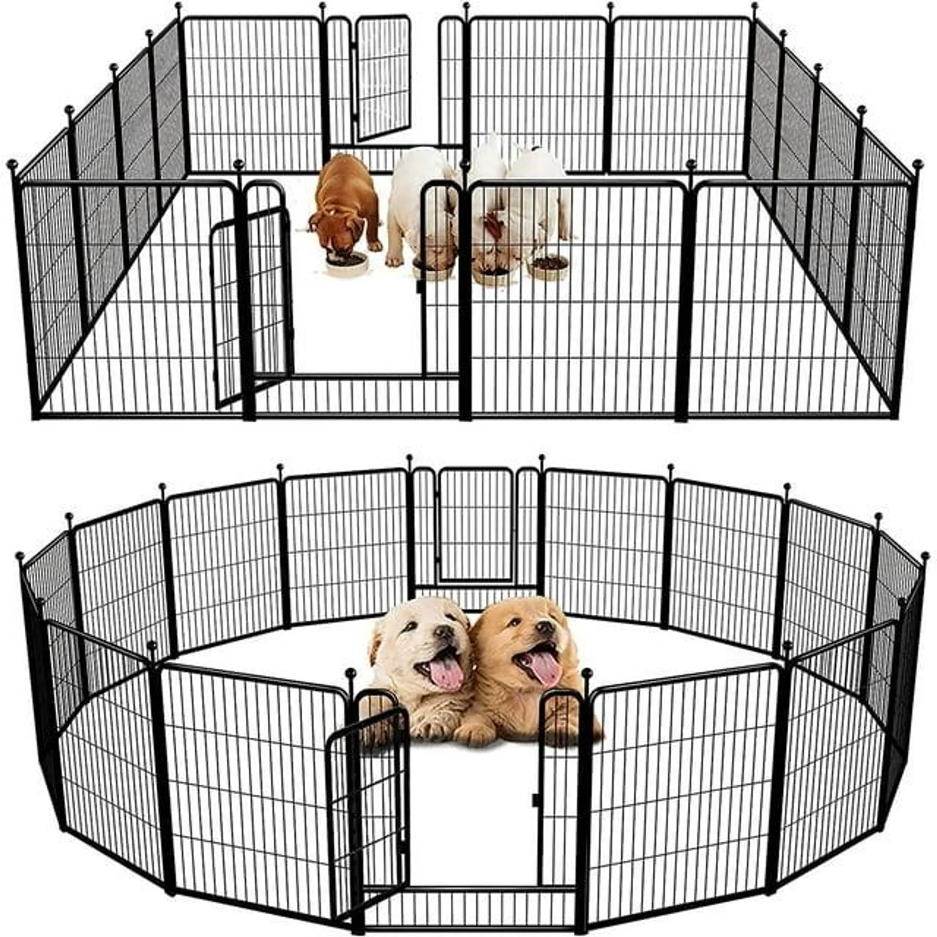 FXW Rollick Dog Playpen Outdoor,16 Panels 32" Height Metal Mesh Dog Fence Exercise Pen with Doors for Large/Medium/Small Dogs, Pet Puppy Playpen for RV, Camping, Yard