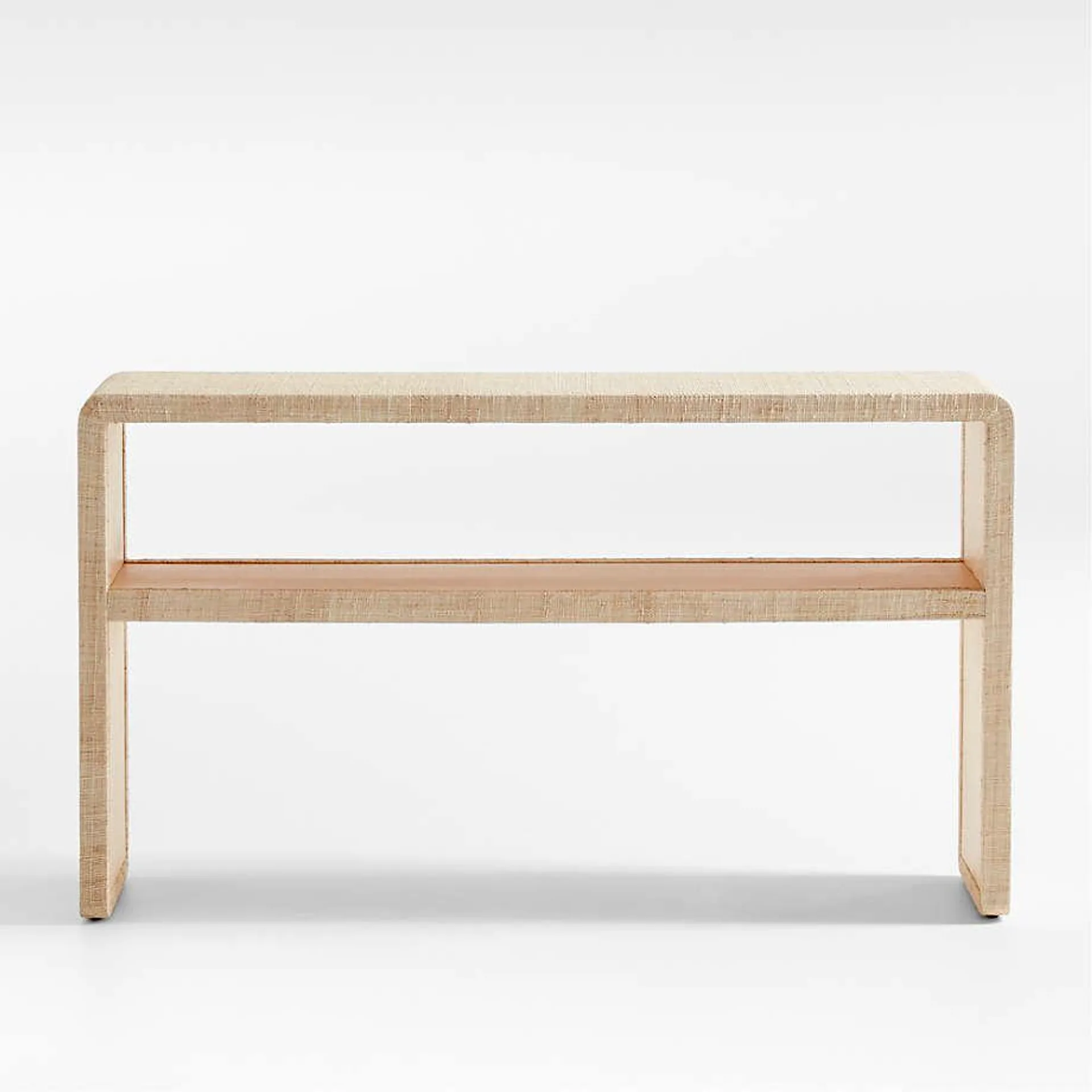 Meadow 56" Rectangular Natural Grasscloth Console Table with Shelf