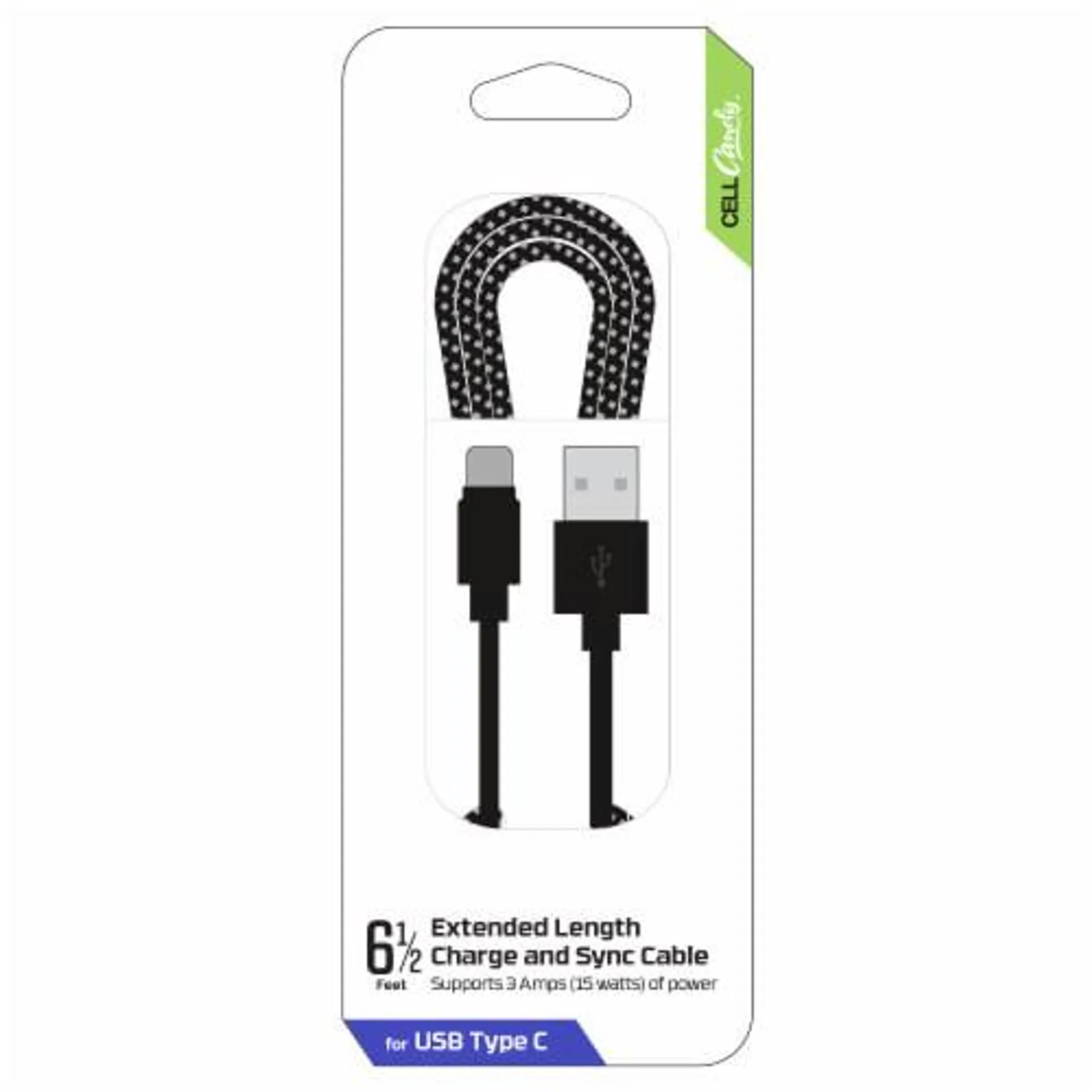 CELLCandy Extended Length Charge and Sync USB-Type C Cable - Black