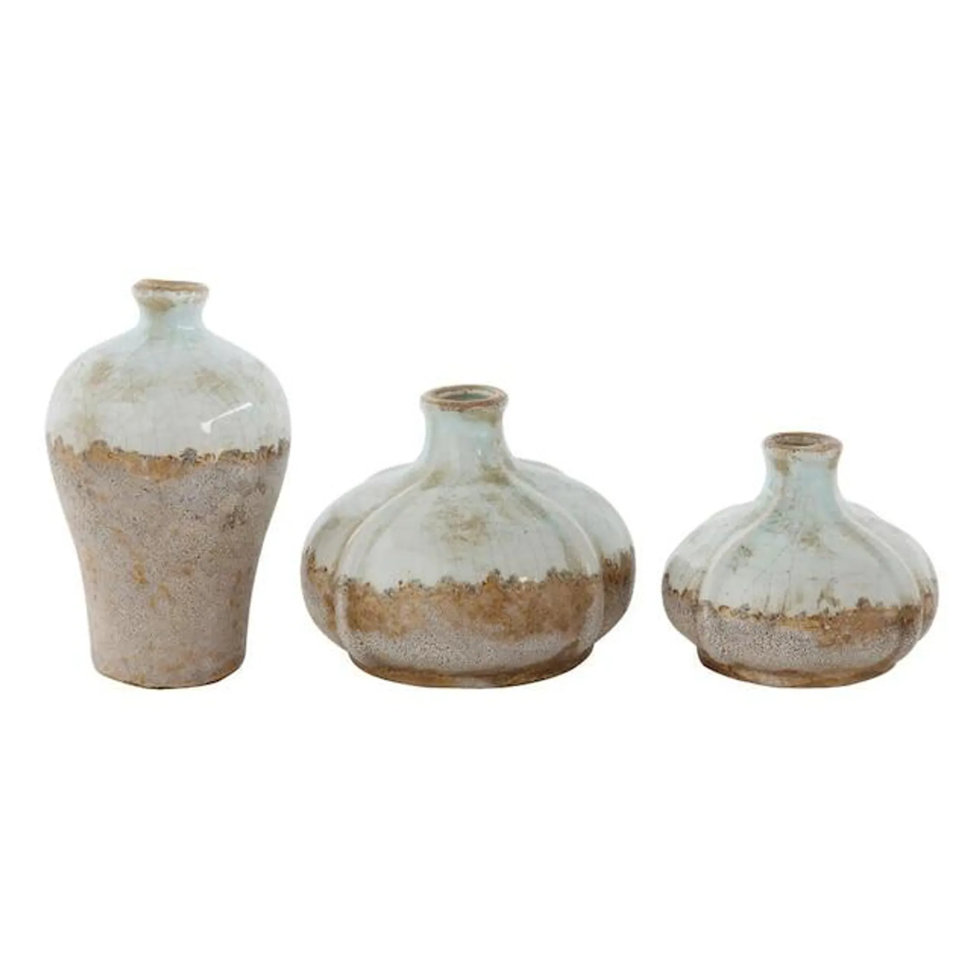 STORIED home Set of 3 Distressed Brown Terra-Cotta Vases for Rustic Home Decor - Round Shape, Casual Style