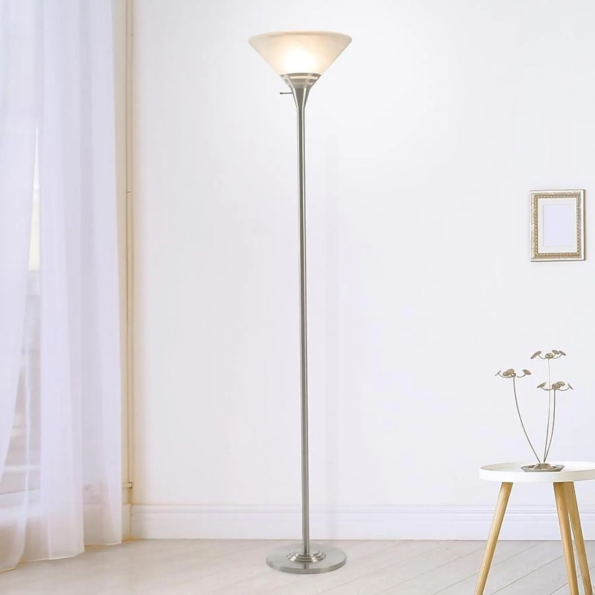 Hastings Home Lamps 75.5-in Brushed Silver Torchiere Floor Lamp