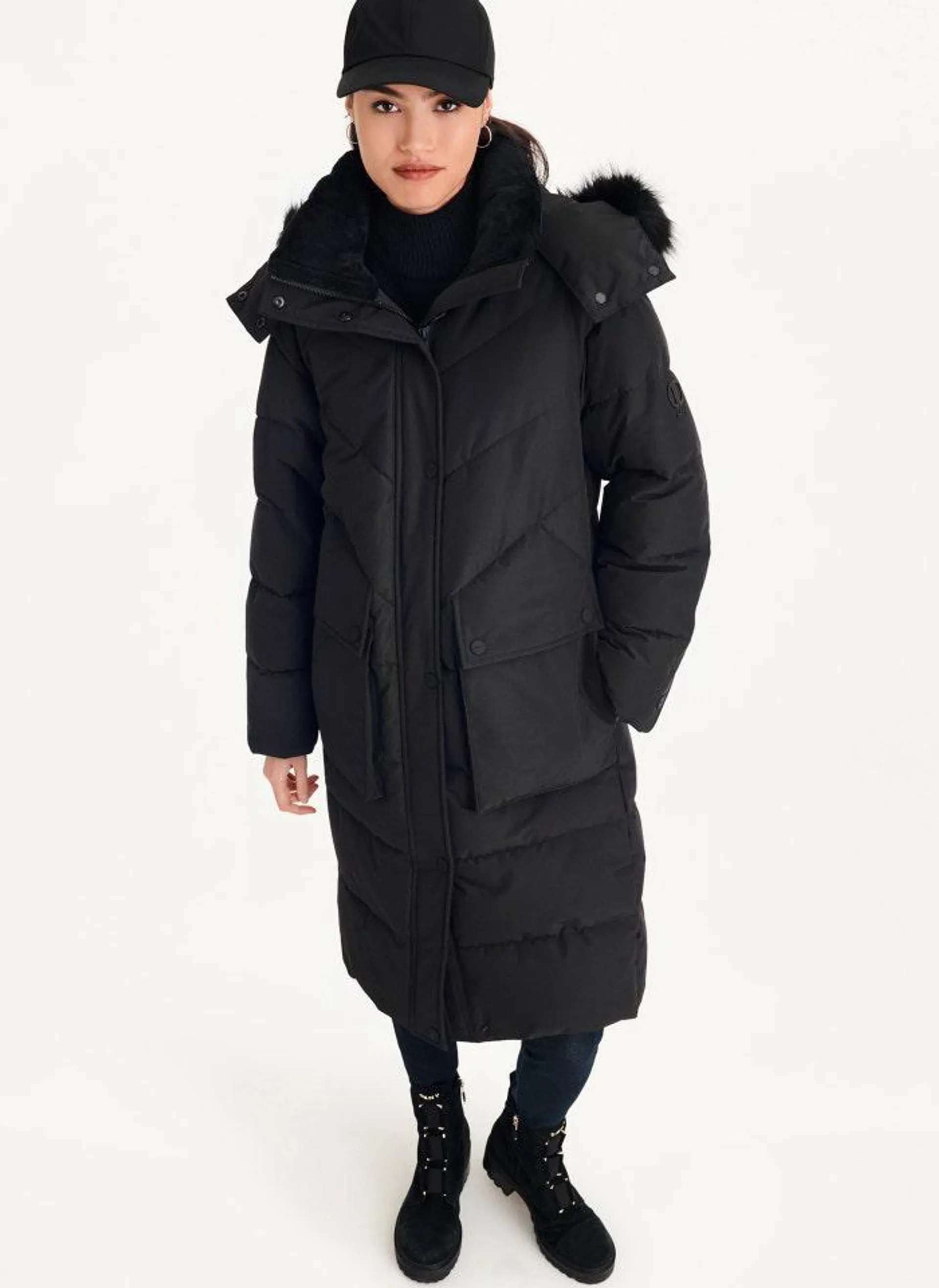 Long Puffer With Faux Fur Hood