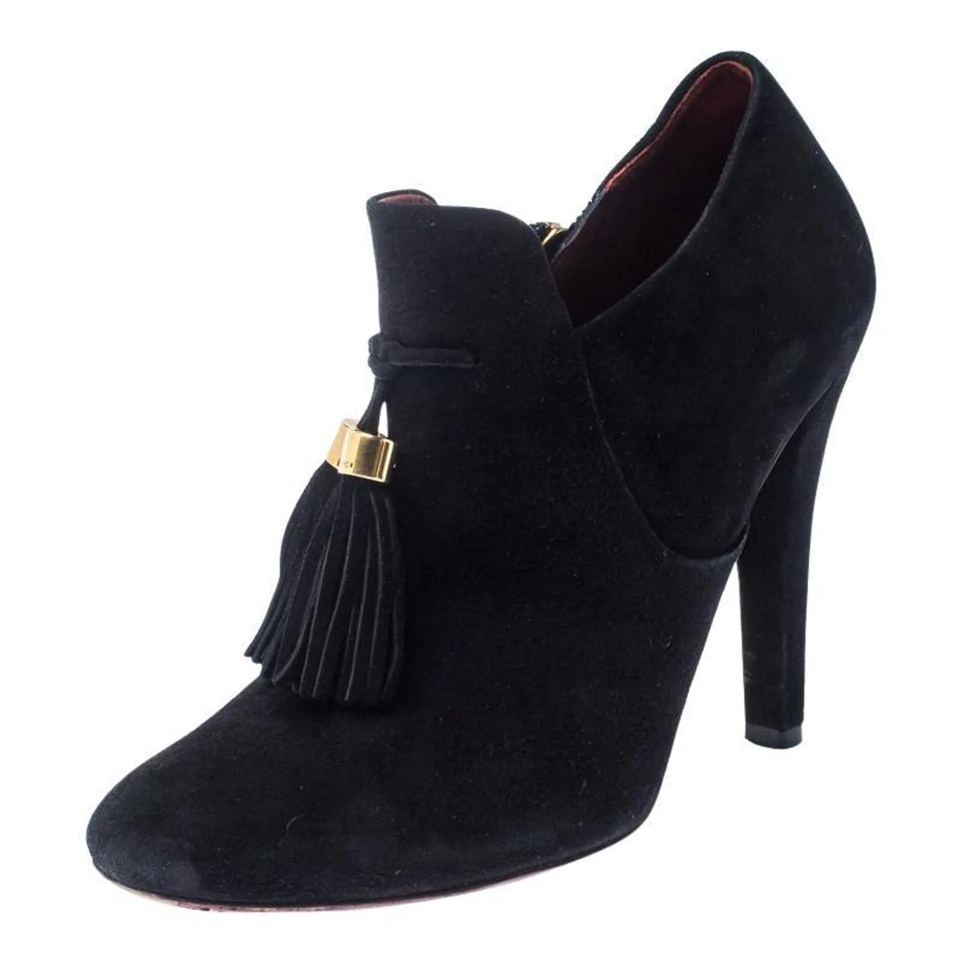 Gucci Black Suede Leather Tassel Booties Size 36.5