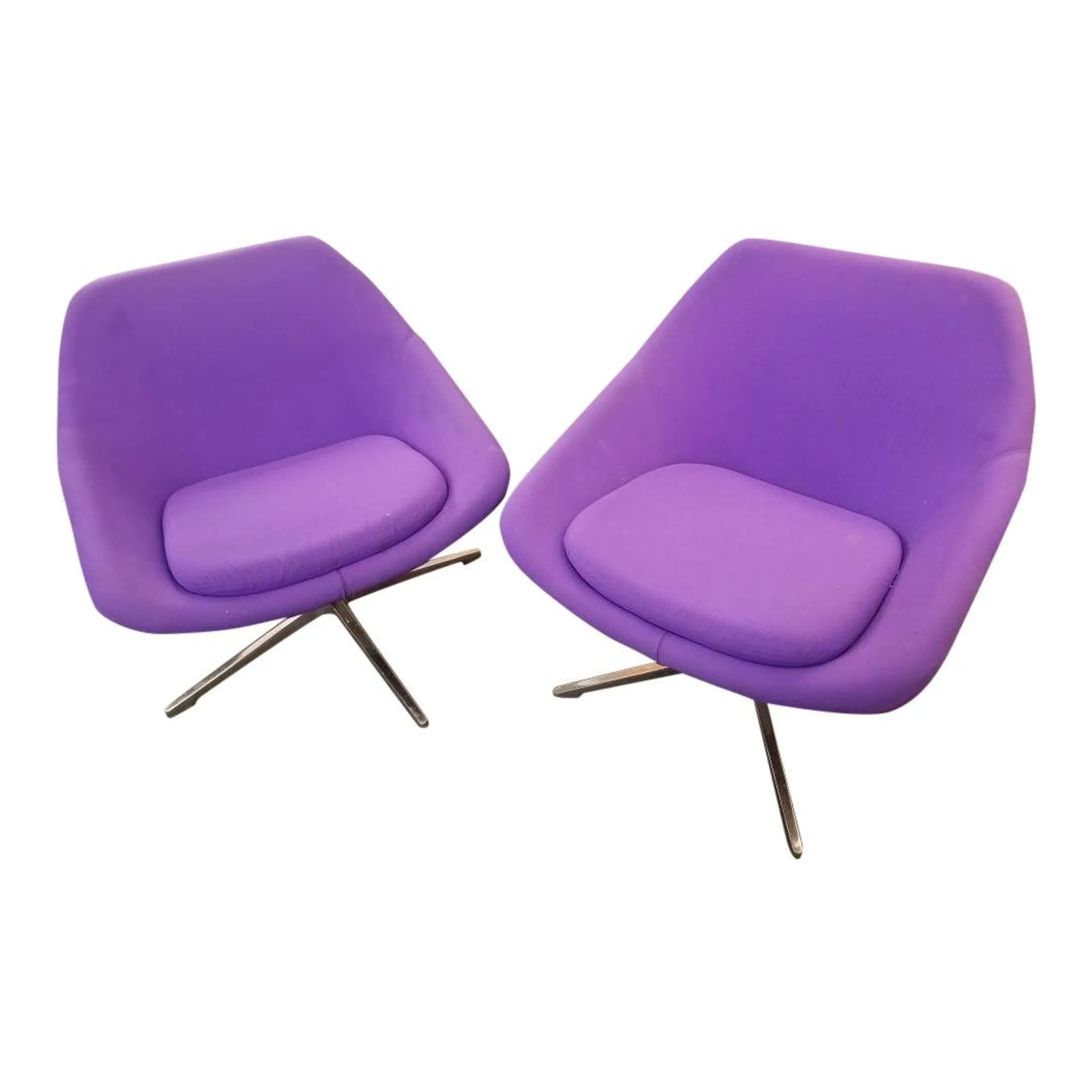 Mid Century Modern Overman Style Iris Swivel Pod Chairs by Allermuir - Pair