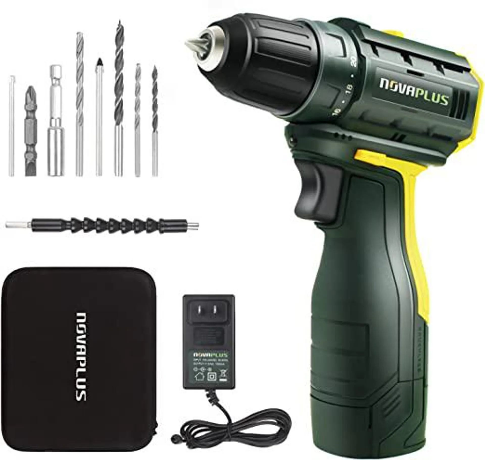 NOVAPLUS Cordless Drill Set, Brushless Power Drill Kit with Fast Charger, 3/8'' Keyless Chuck and Variable Speed, Your Home Repairing Tool