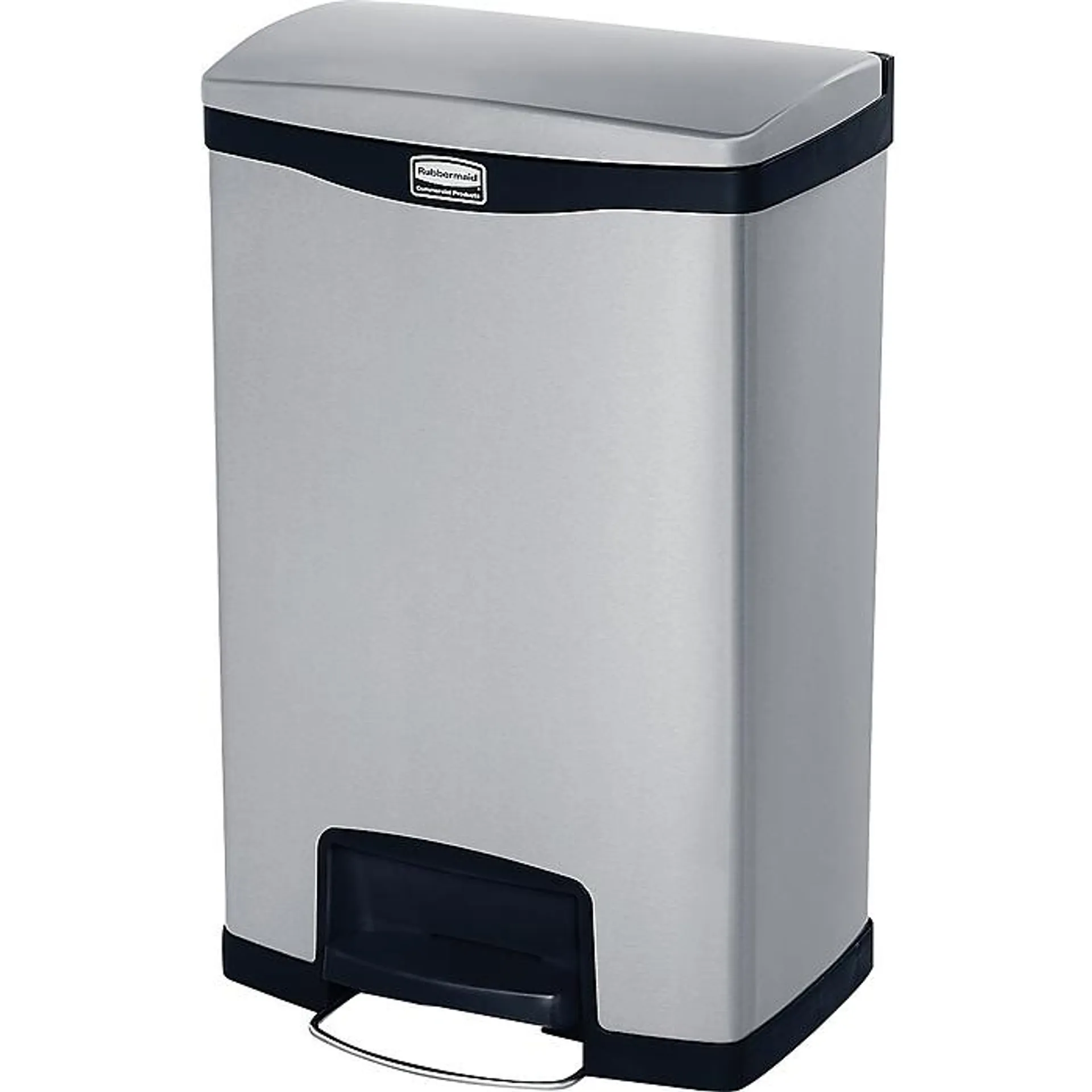 Rubbermaid Slim Jim Stainless Steel Front Step-On Trash Can with Single Rigid Plastic Liner,