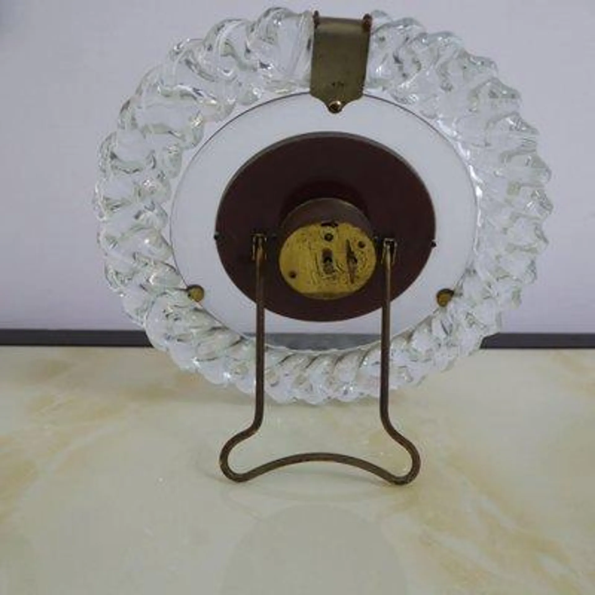 Round Murano Glass Clock with Brass Inserts, 1940s