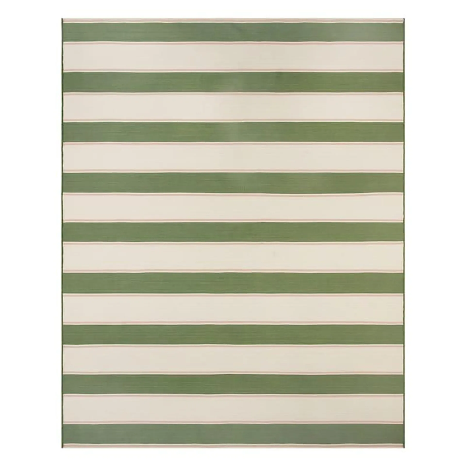 (E497) Green Striped Reversible Outdoor Area Rug, 8x10