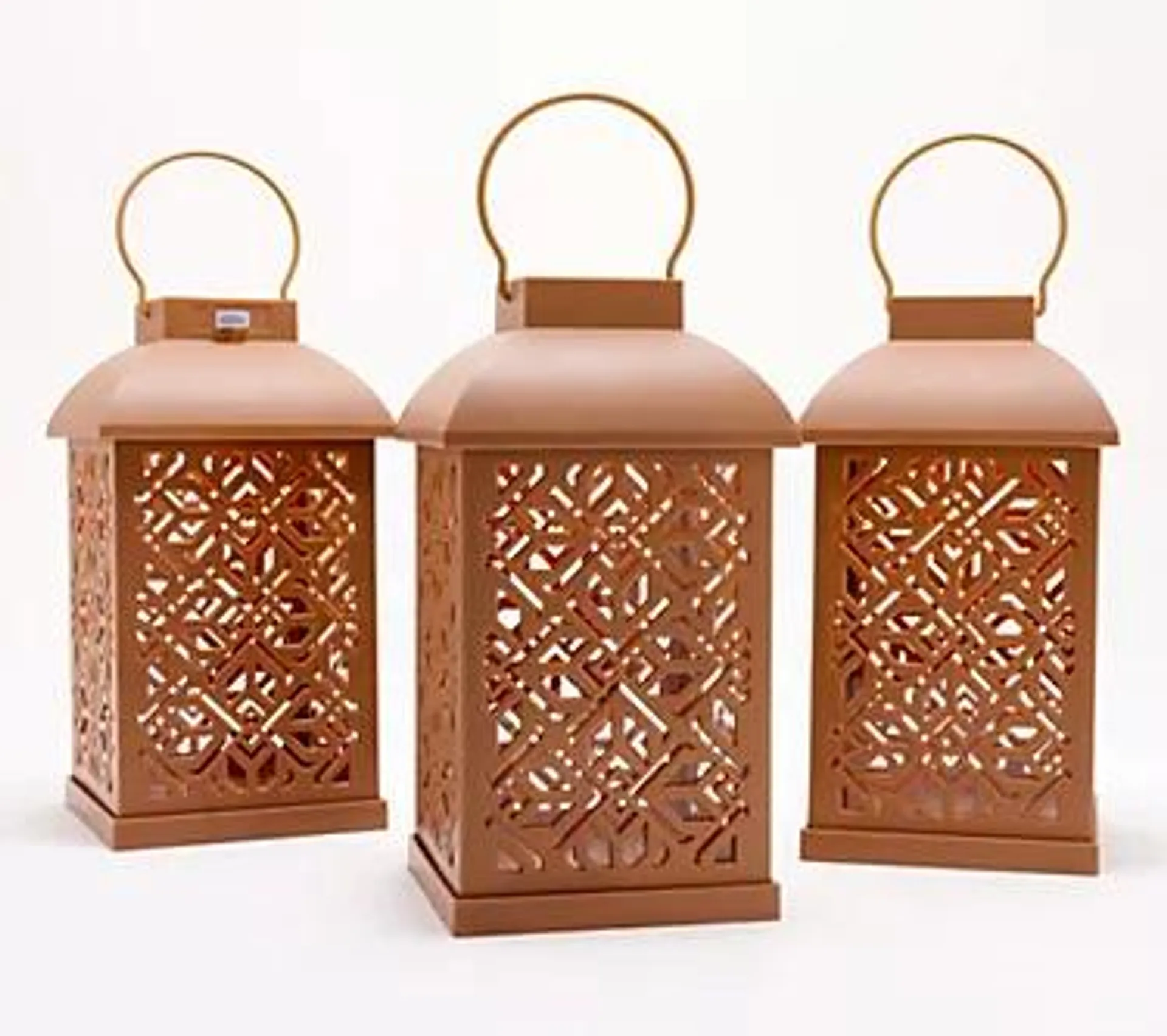 My Home Set of 3 Solar Lantern with Floral Cutout Design