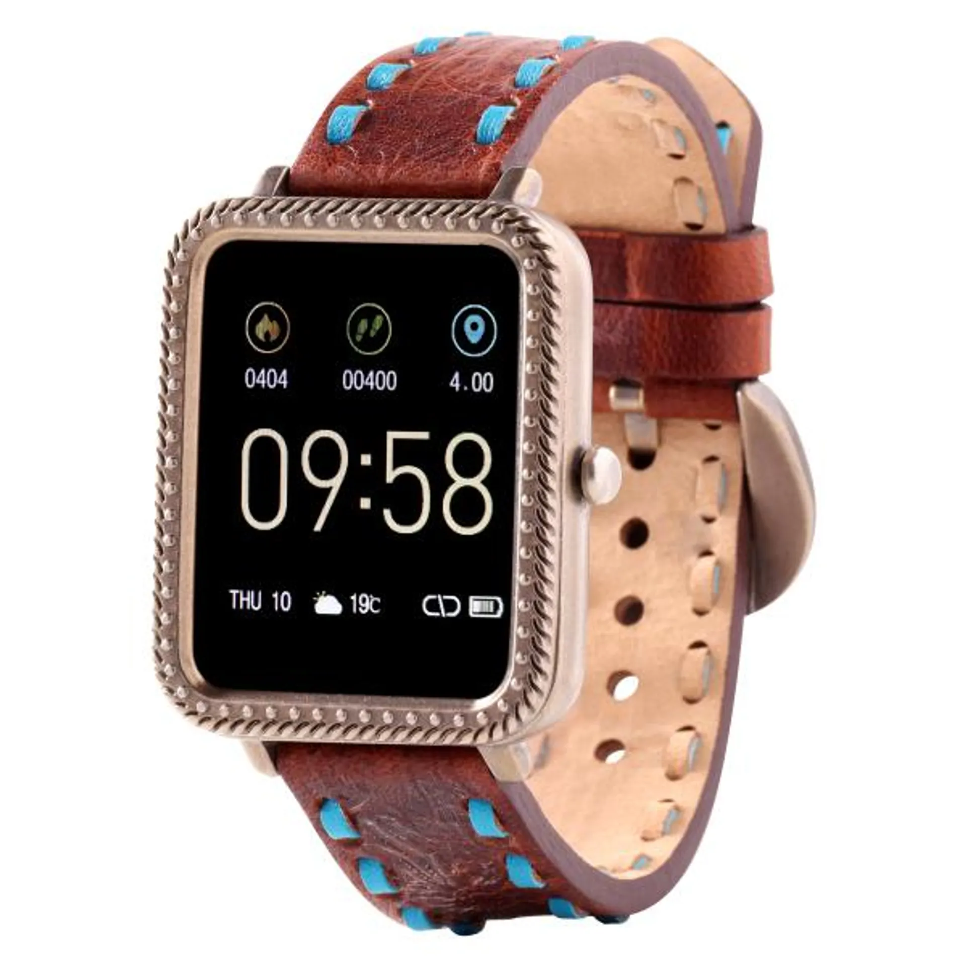 Western Lifestyle Z12 Collection Floral and Rope Nailhead Design with Turquoise Smart Watch