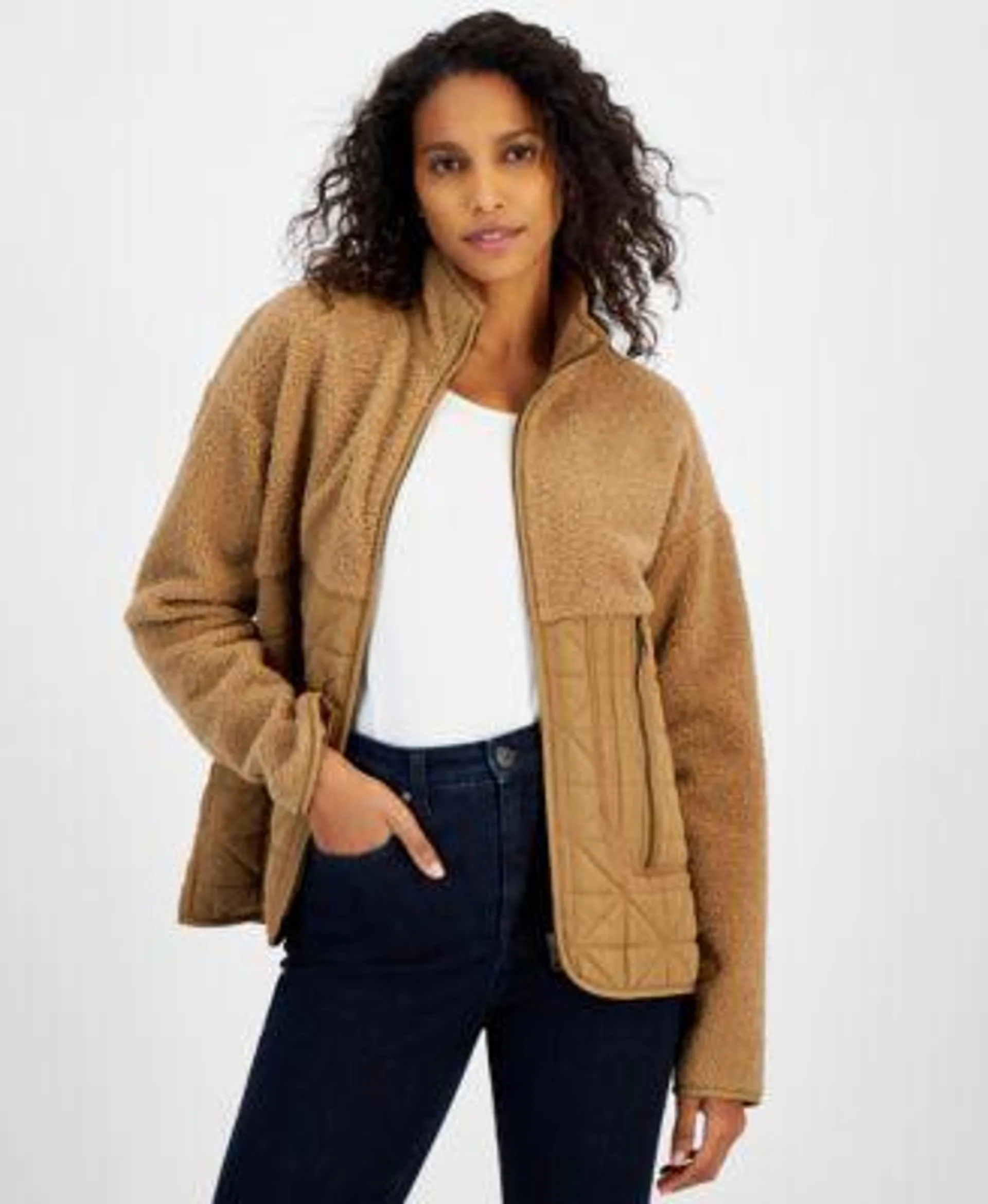 Women's Mixed Media Sherpa Jacket, Created for Macy's