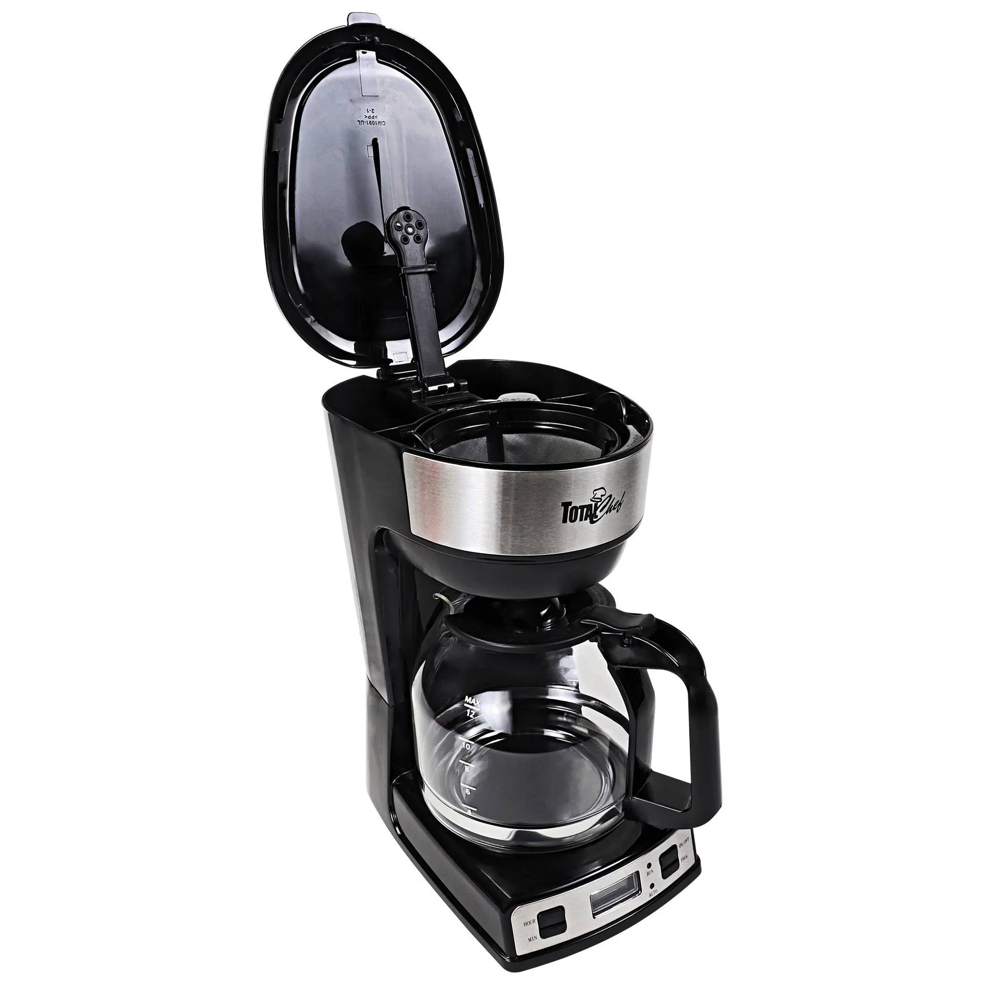 Total Chef Programmable 12-Cup Coffee Maker with Filter Black and Silver