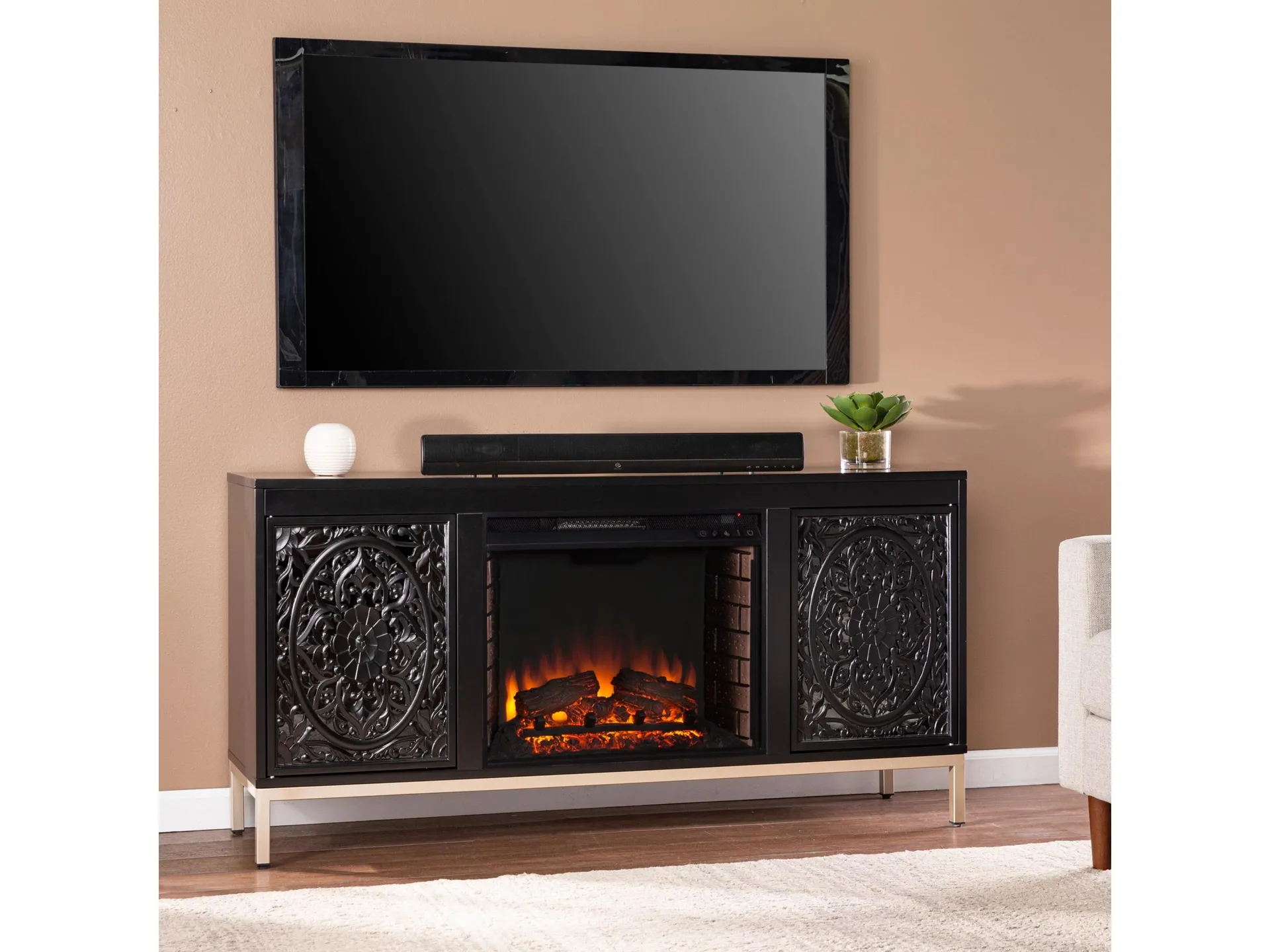 Southern Enterprises Furniture Gertandra 58" TV Stand with Electric Fireplace