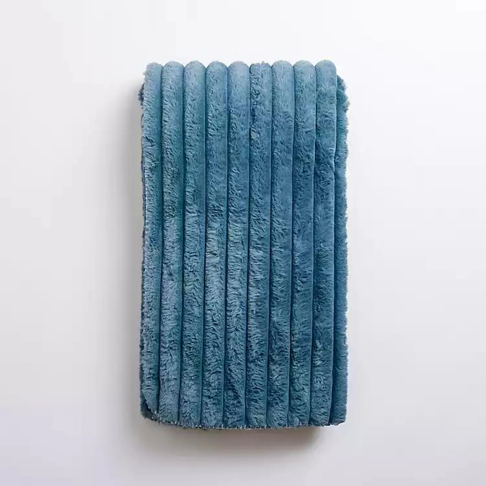 Blue Ribbed Sherpa Throw