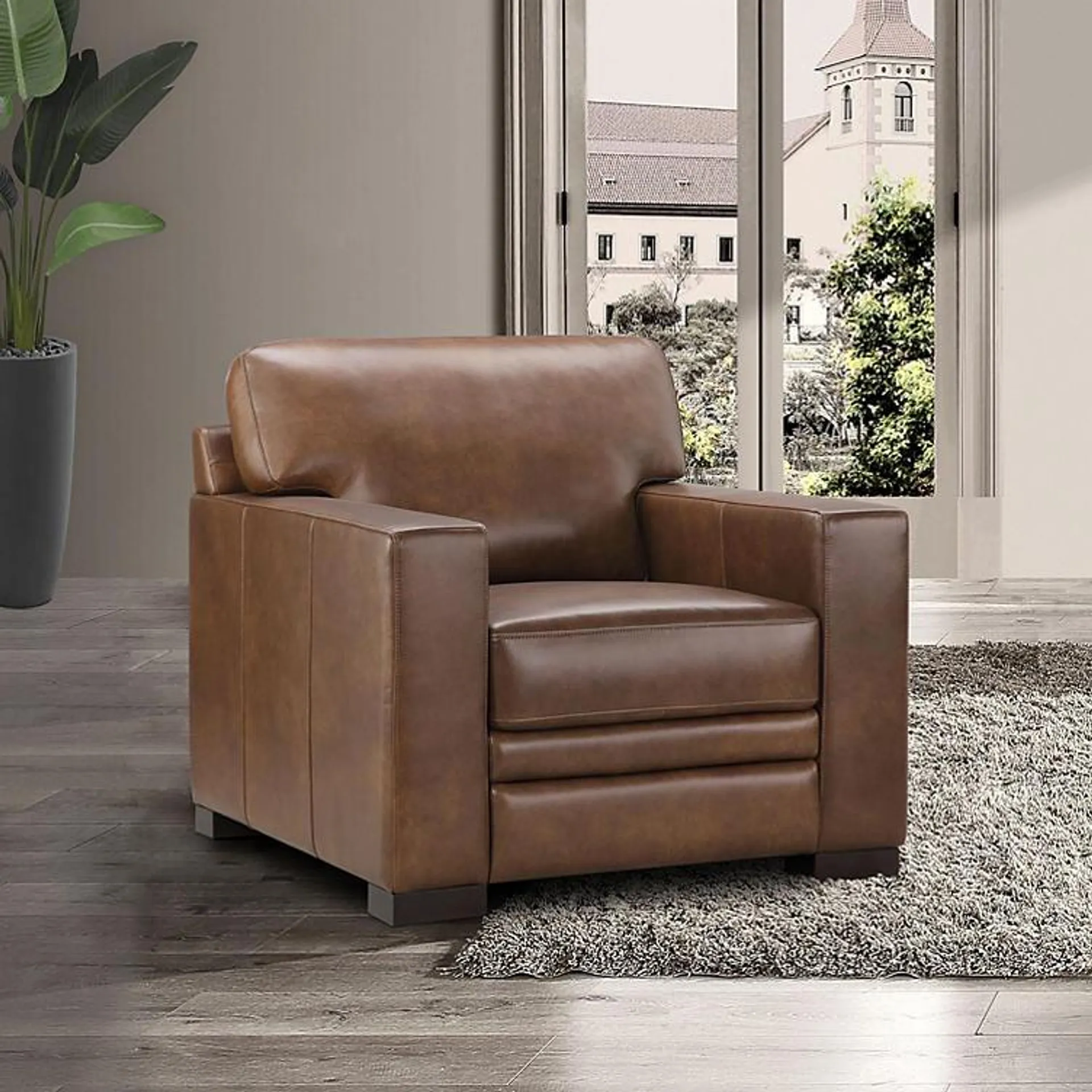 Emery Top-Grain Leather Arm Chair, Assorted Colors