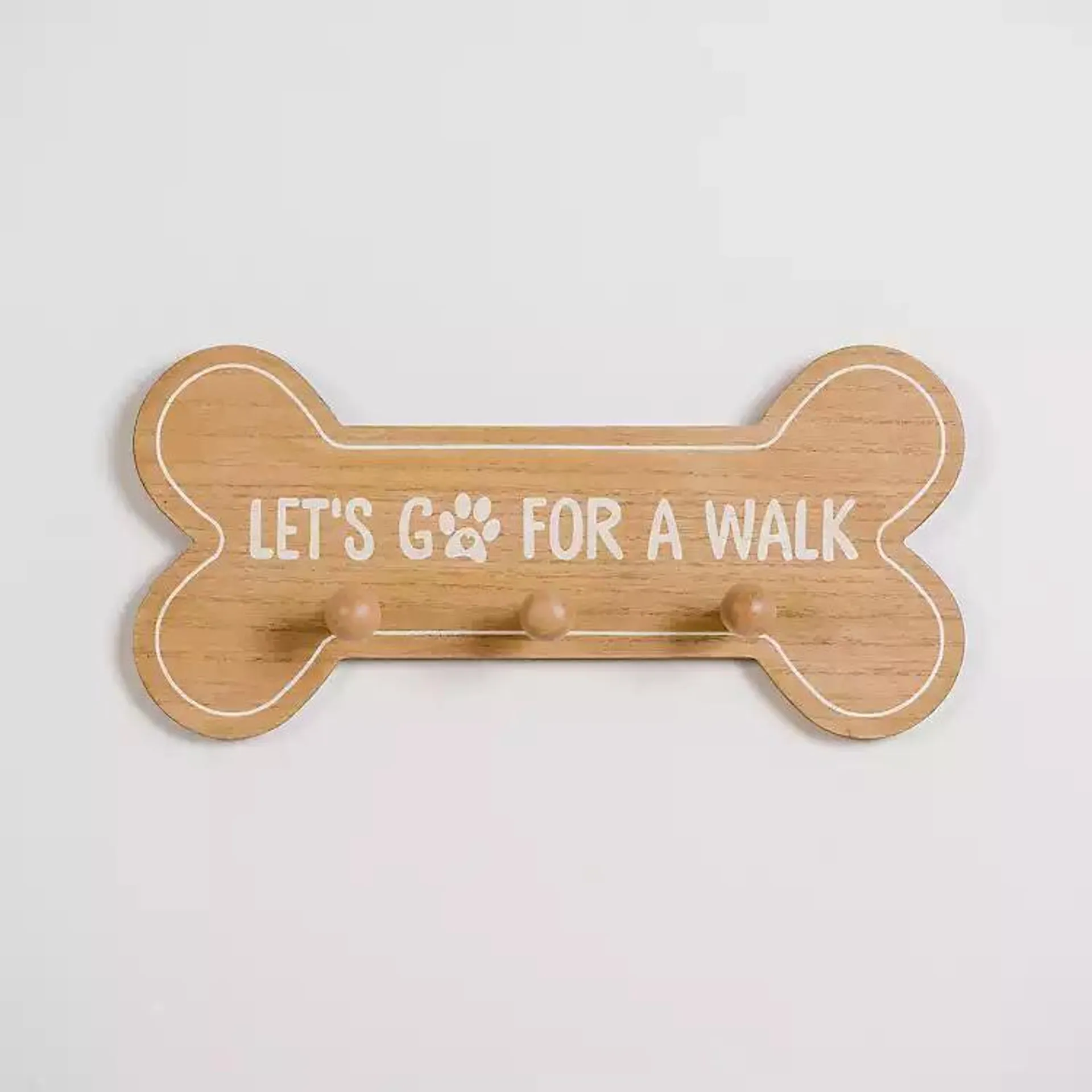 Let's Go for a Walk Dog Bone Wooden Wall Hooks