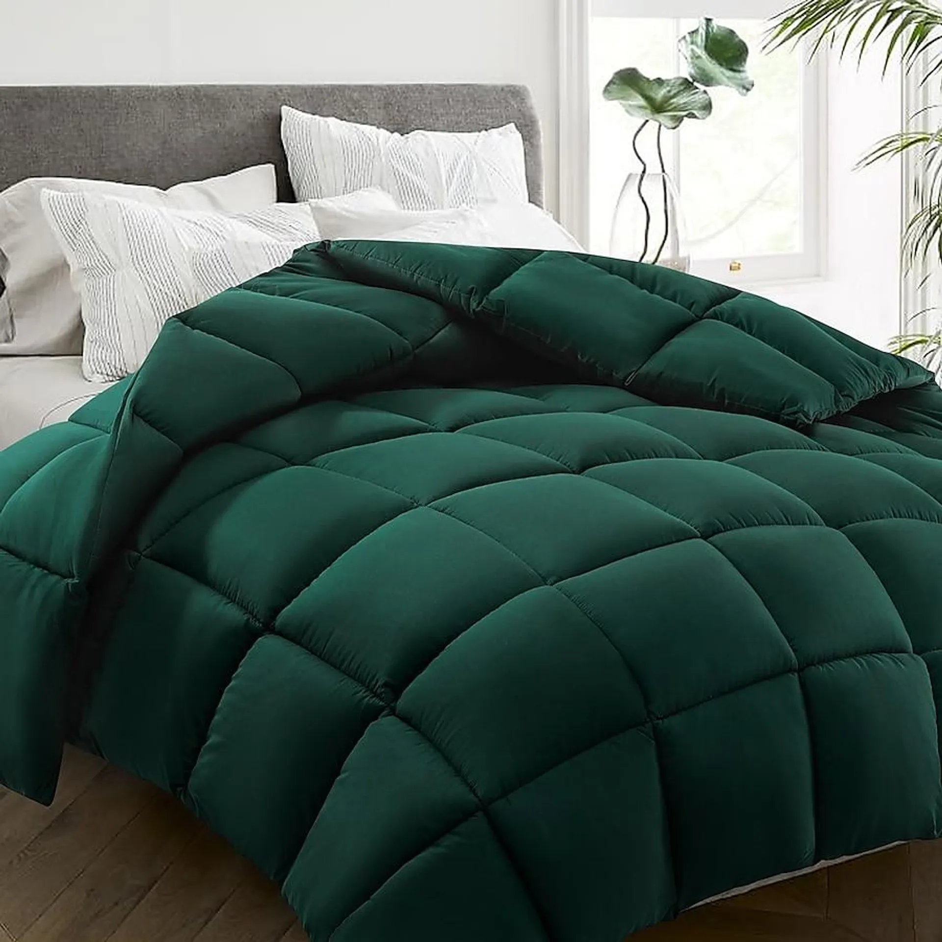 JEAREY Green Checked Reversible Twin Comforter Microfiber with (Down Alternative Fill)