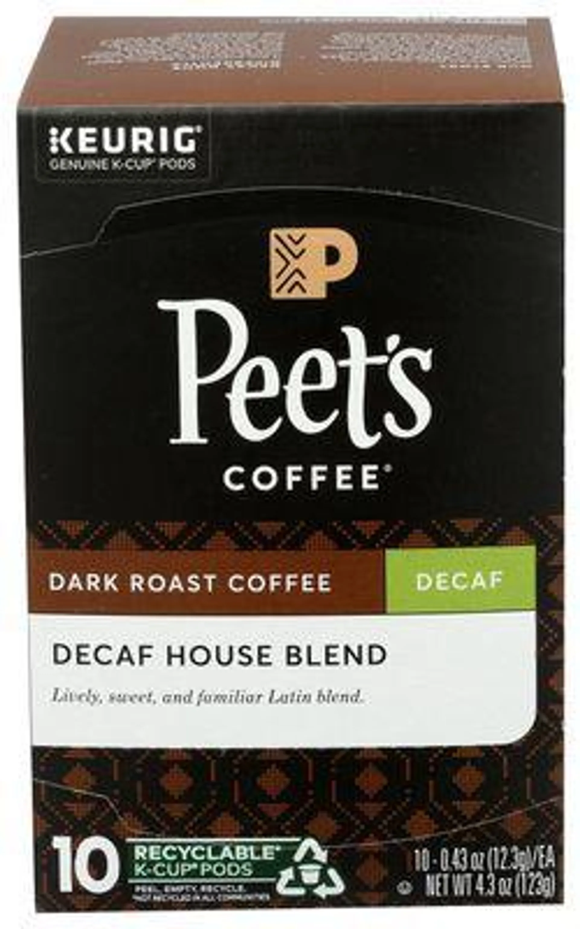 Peet's Coffee Decaf House Blend K Cup Coffee Pods